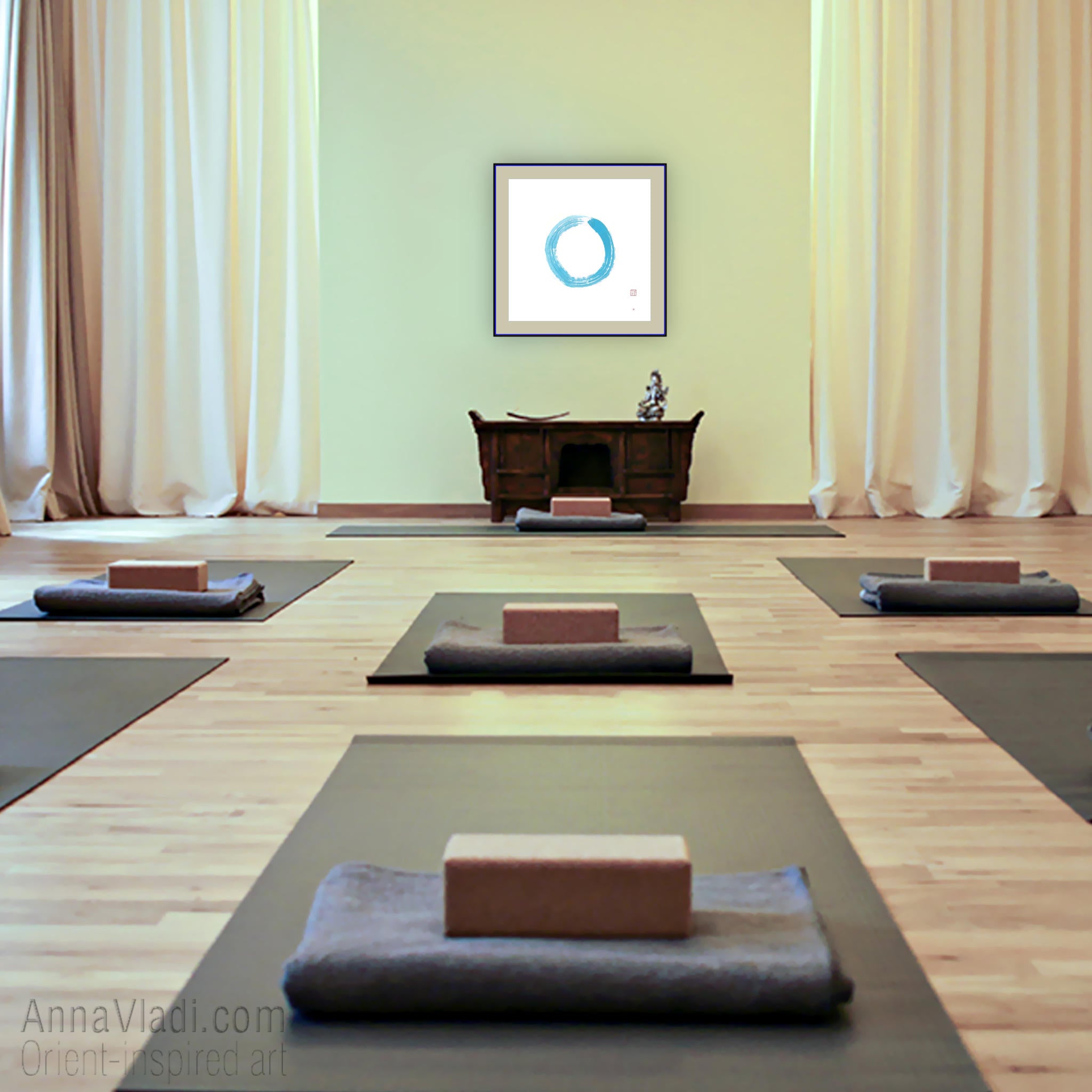 Enso Zen Circle in Blue: Original Art on Rice Paper, Buddhist Calligraphy
