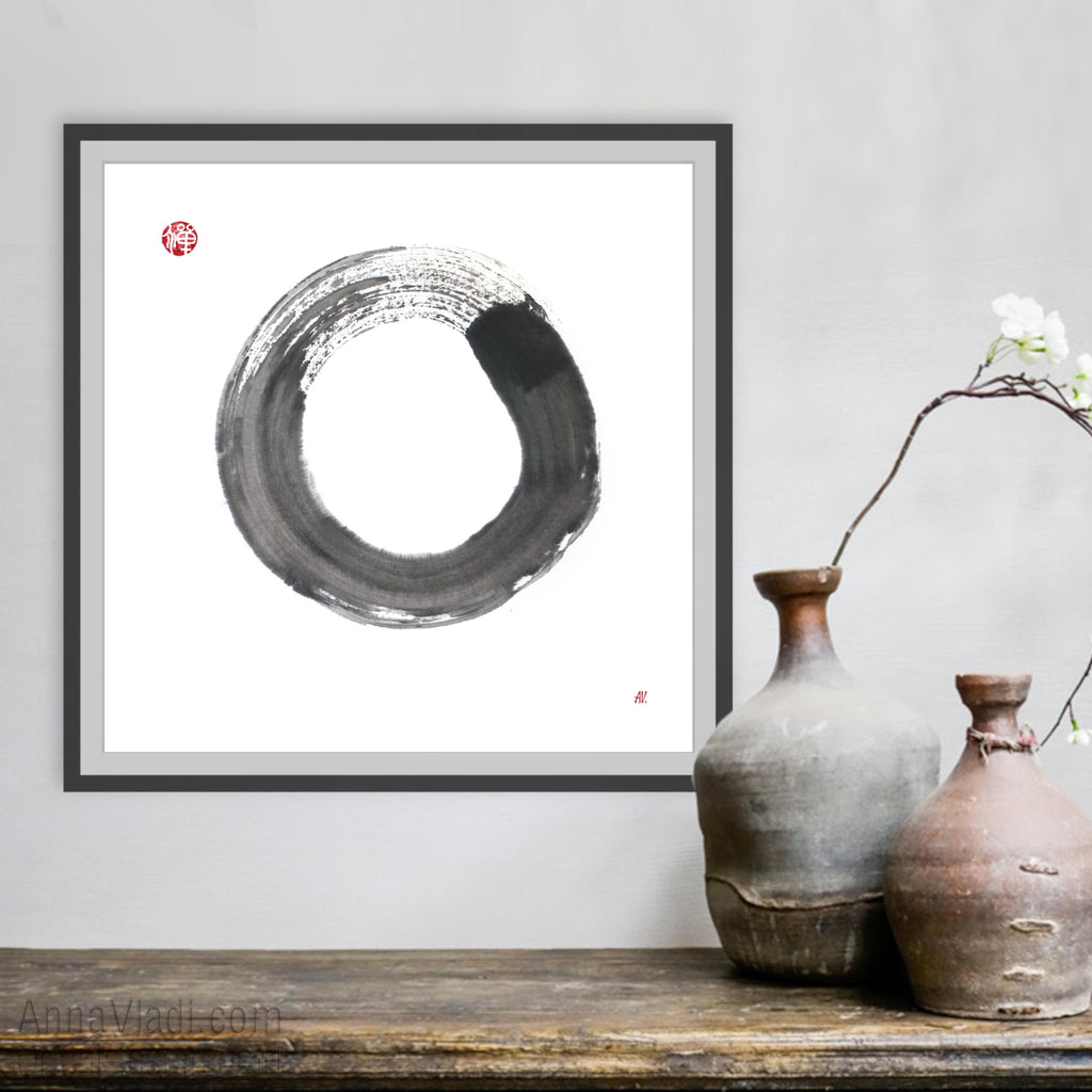 Original Enso Calligraphy: Japanese Ink Zen Circle Art
