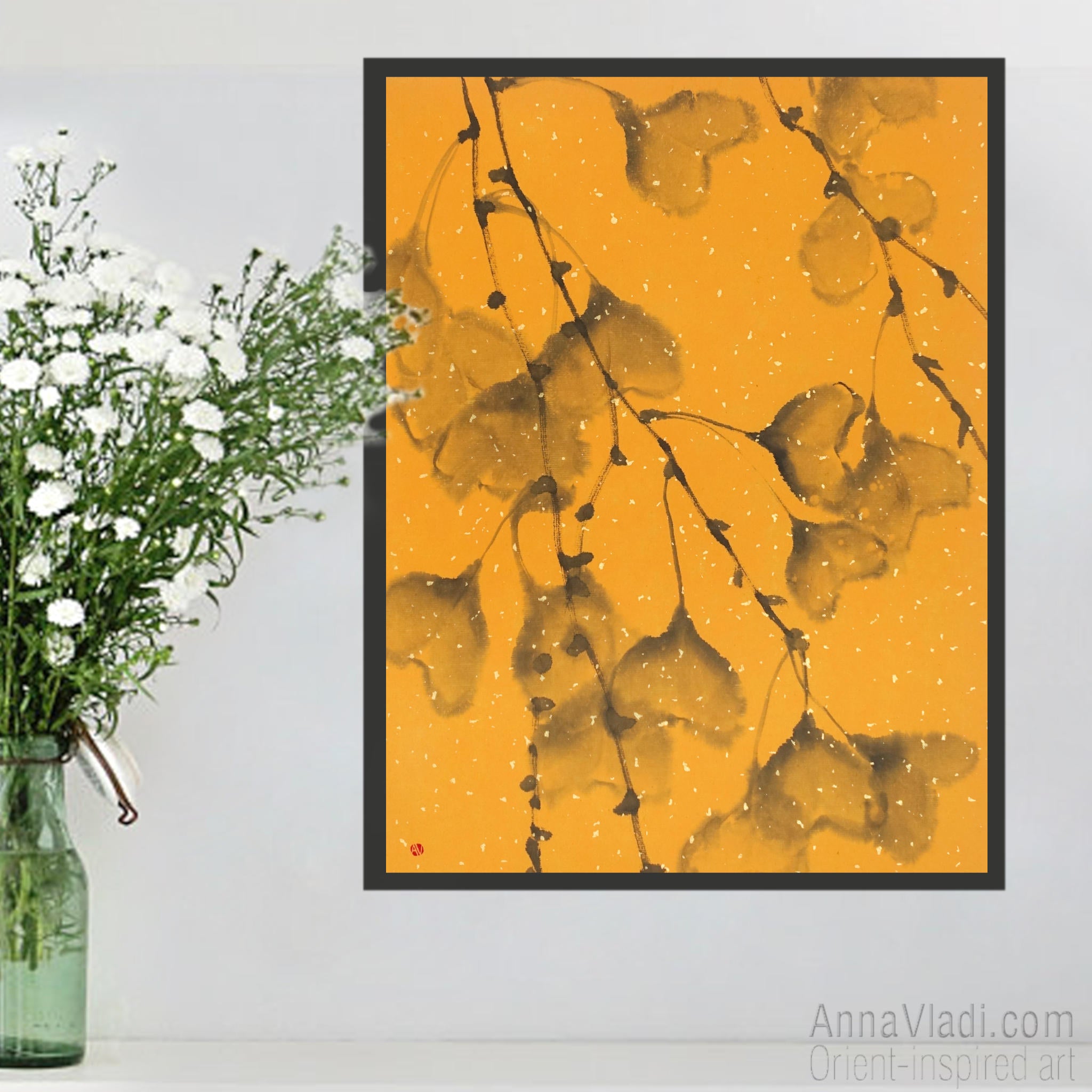 Autumn Ginkgo Leaves — original sumie painting