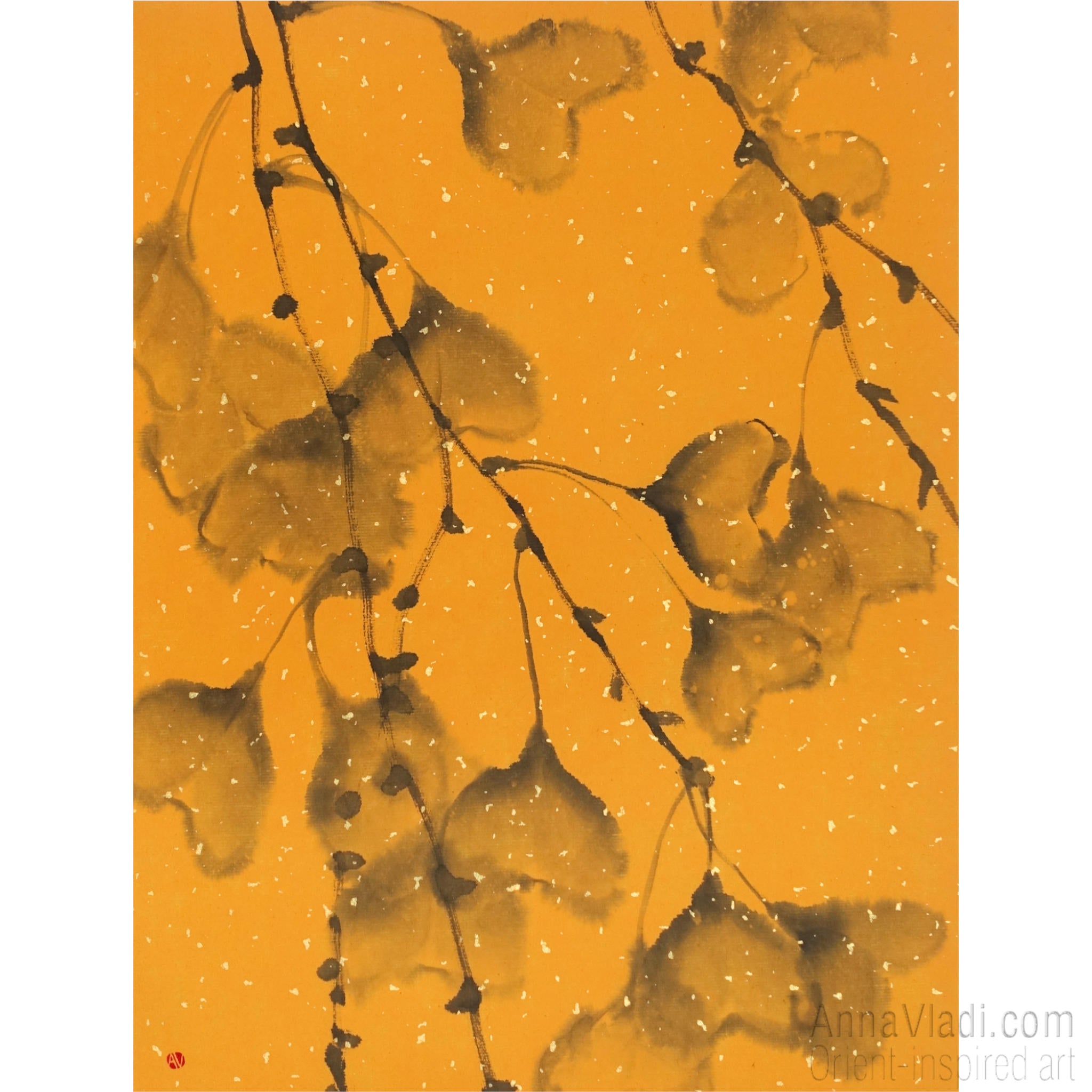 Autumn Ginkgo Leaves — original sumie painting