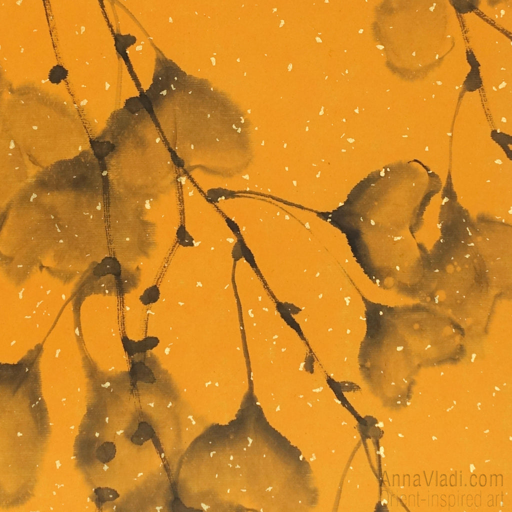 Autumn Ginkgo Leaves — original sumie painting