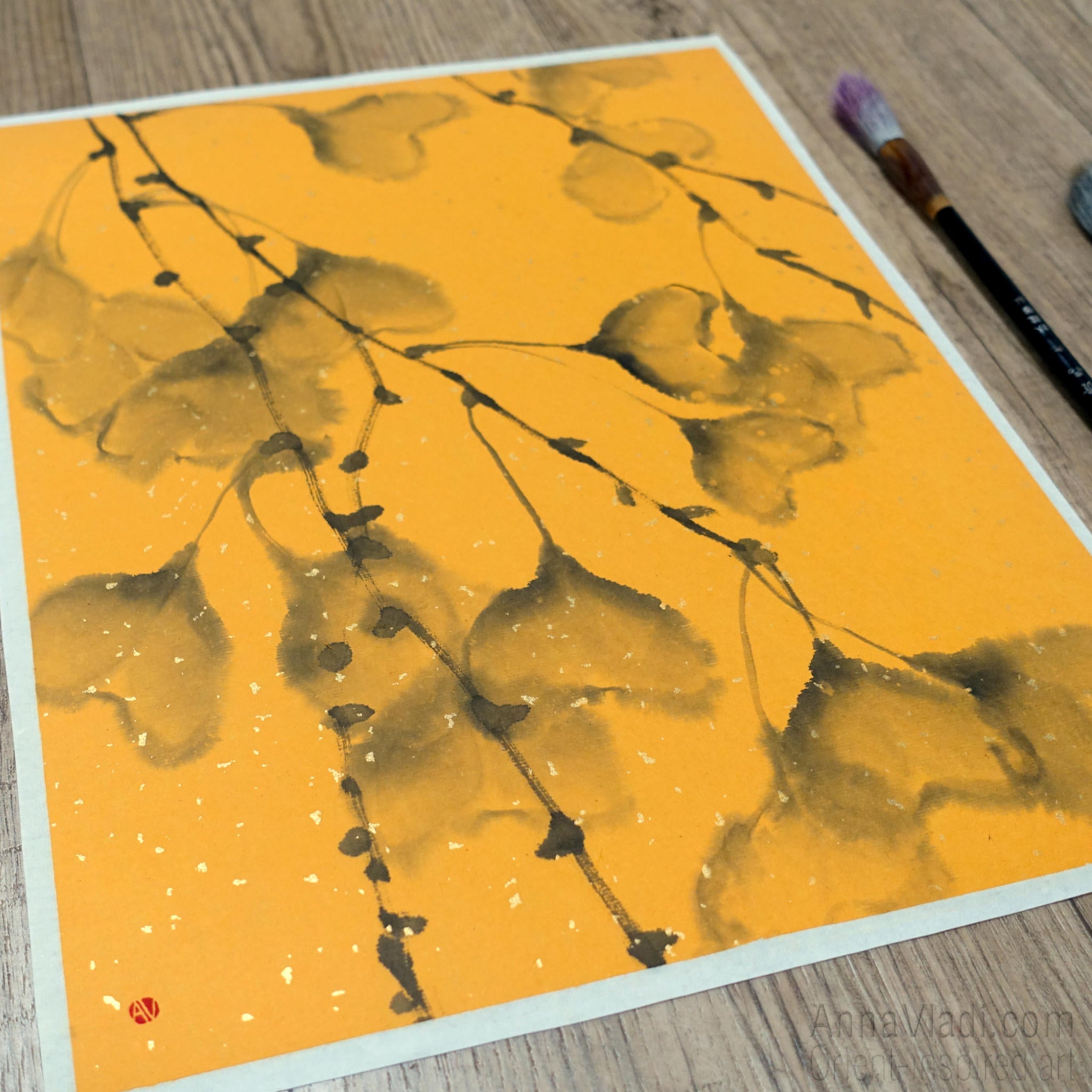 Autumn Ginkgo Leaves — original sumie painting