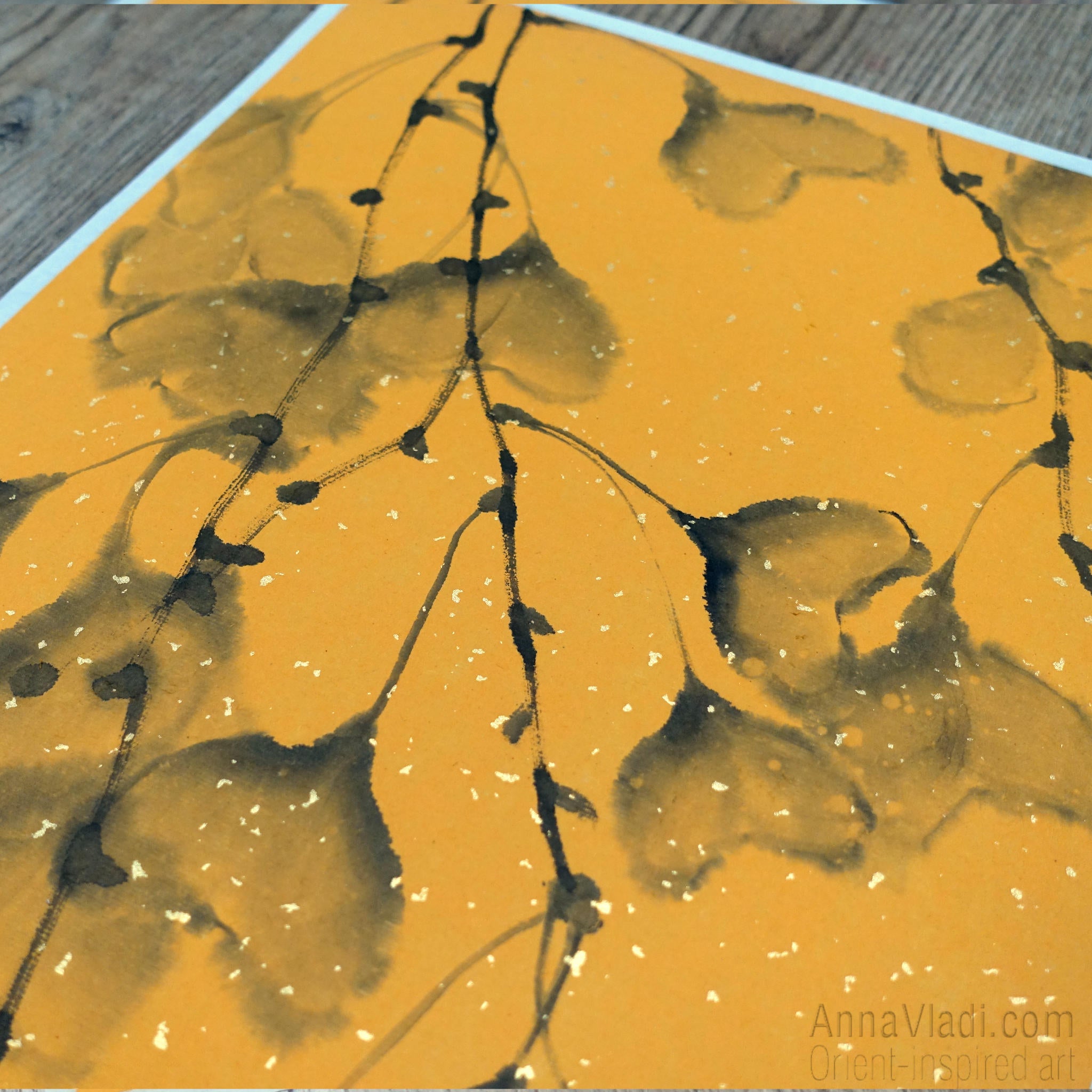 Autumn Ginkgo Leaves — original sumie painting
