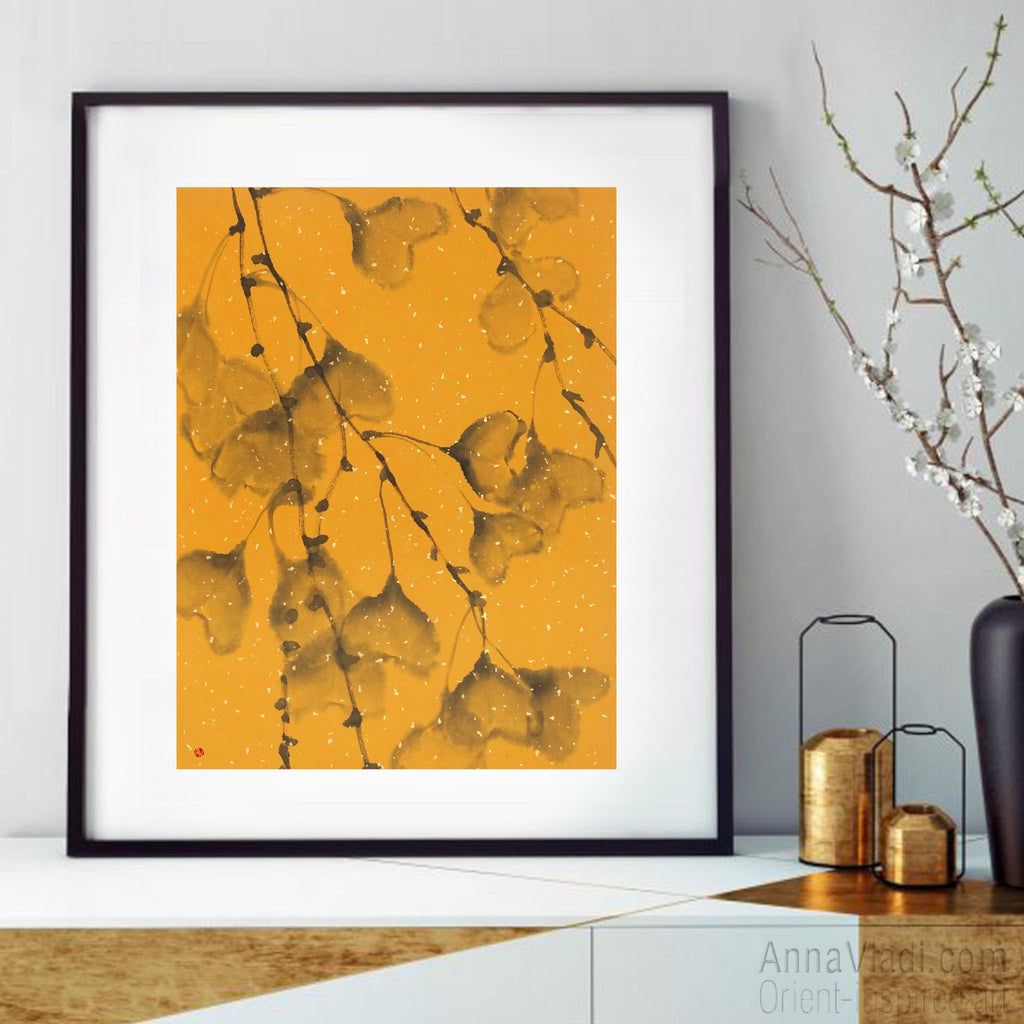 Autumn Ginkgo Leaves — original sumie painting