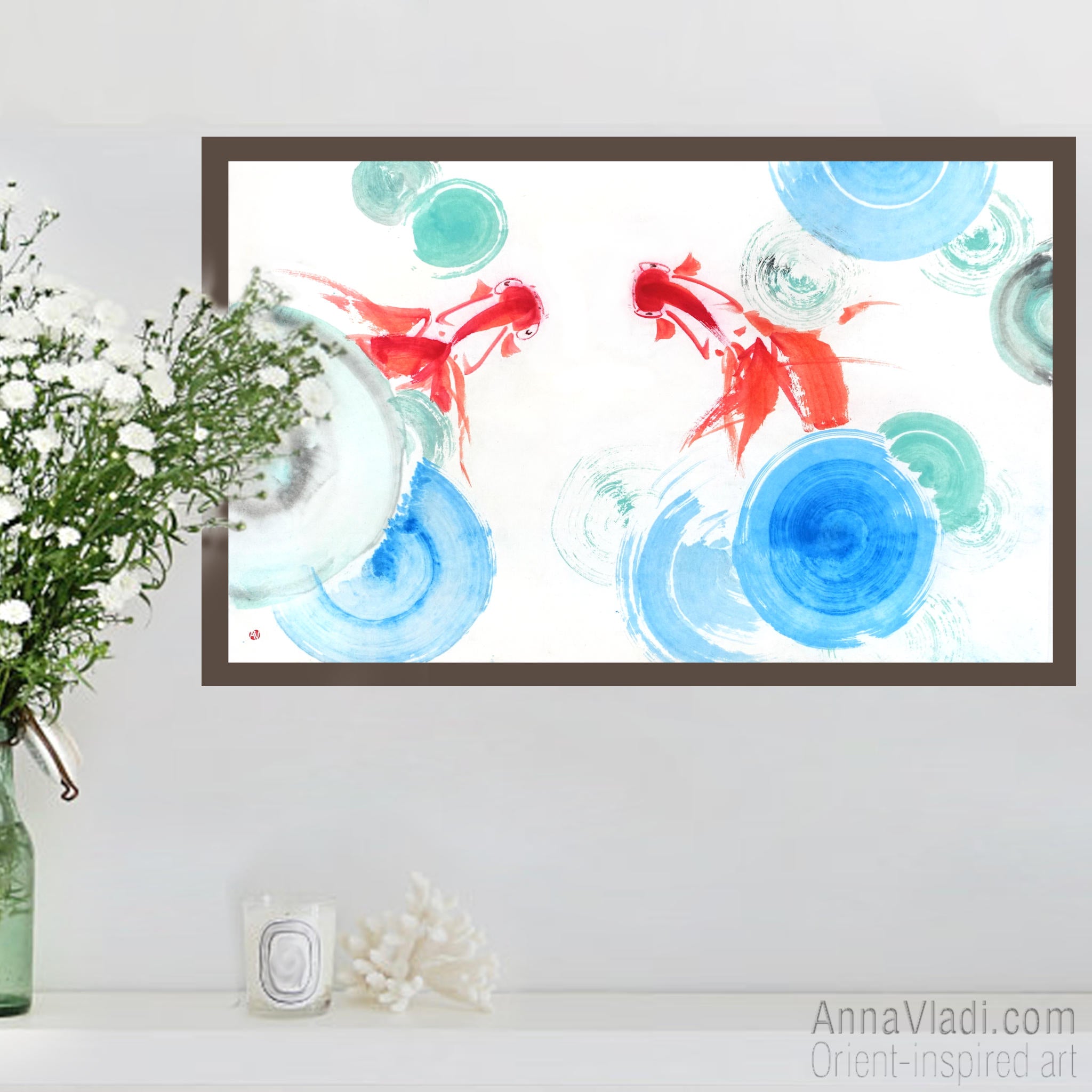 Goldfish in a Pond — Original Oriental painting on rice paper