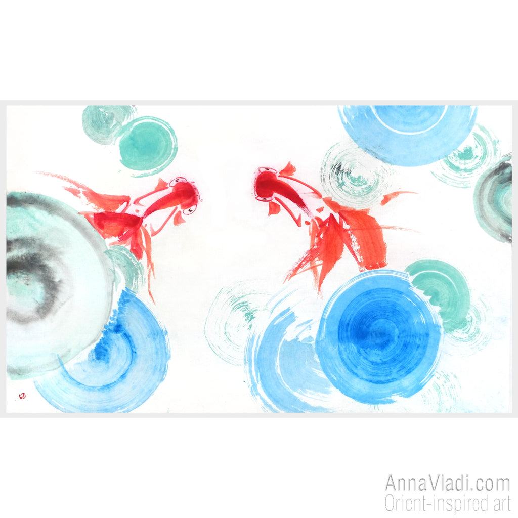 Goldfish in a Pond — Original Oriental painting on rice paper