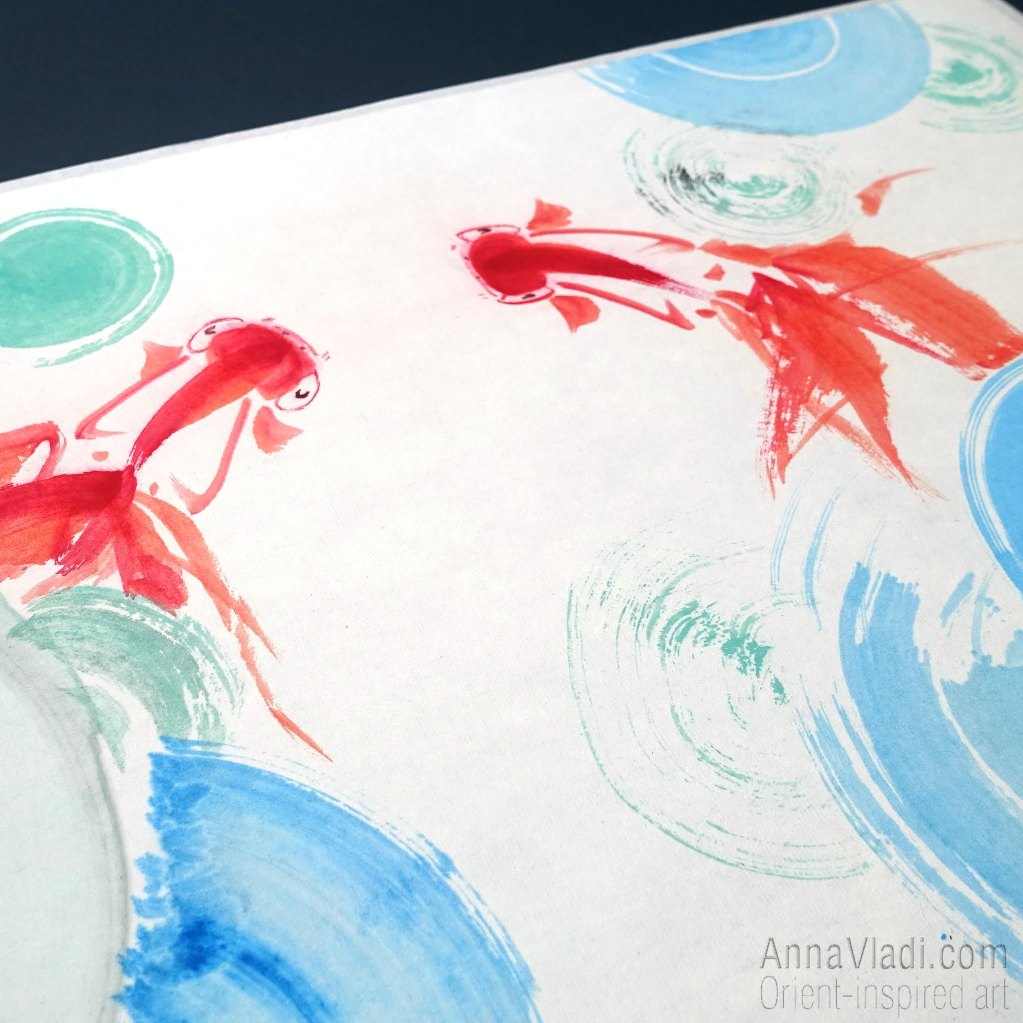 Goldfish in a Pond — Original Oriental painting on rice paper