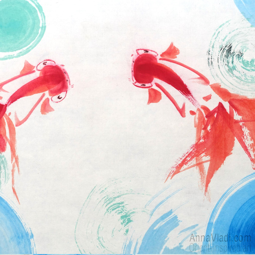 Goldfish in a Pond — Original Oriental painting on rice paper