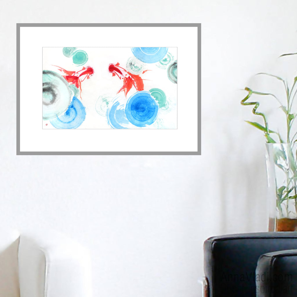 Goldfish in a Pond — Original Oriental painting on rice paper