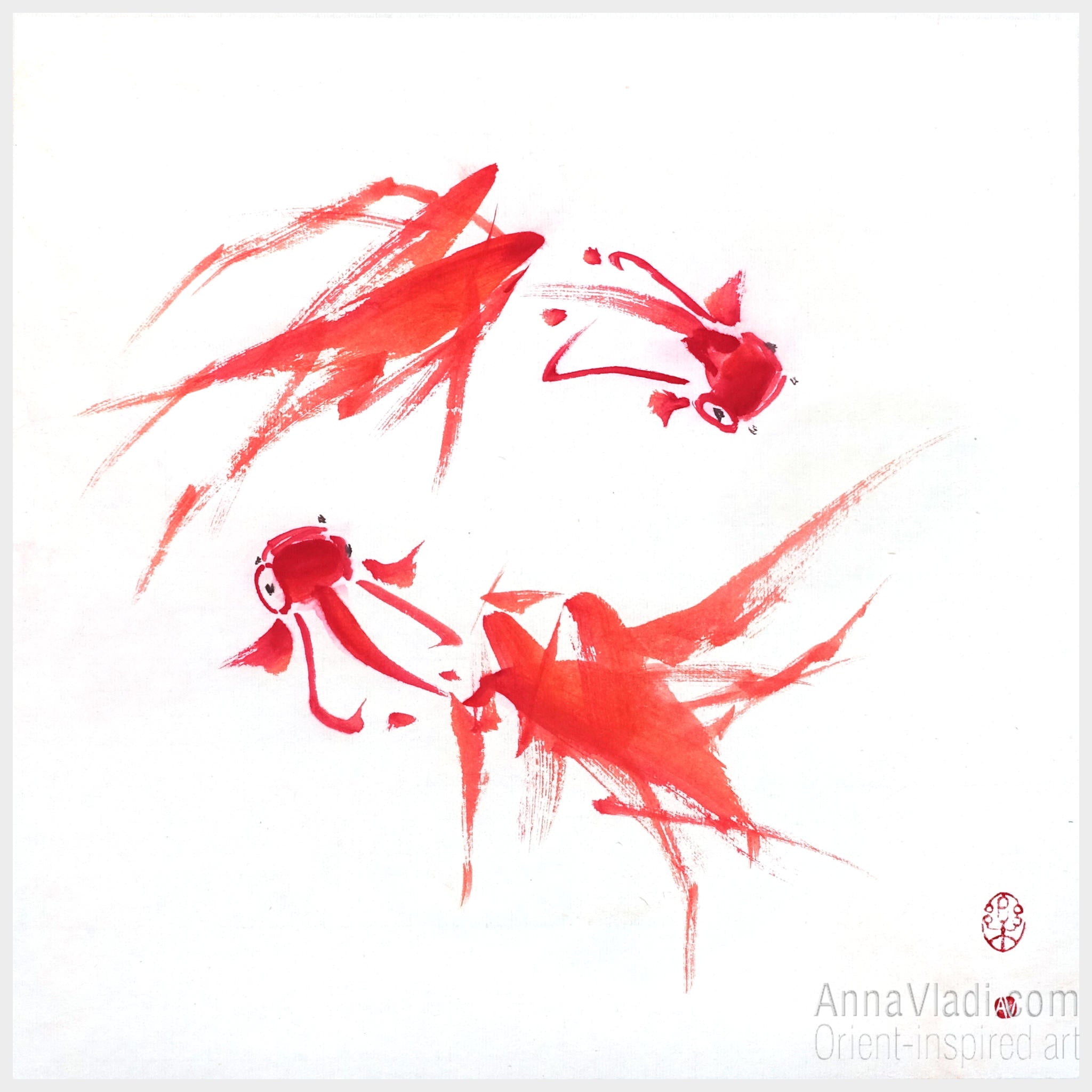 Goldfish Sumi-e Painting – Japanese Zen Art