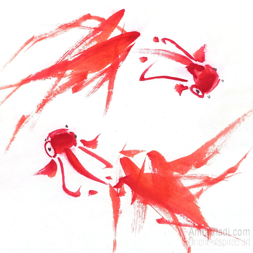 Goldfish Sumi-e Painting – Japanese Zen Art