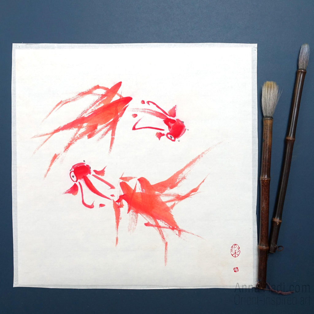 Goldfish Sumi-e Painting – Japanese Zen Art