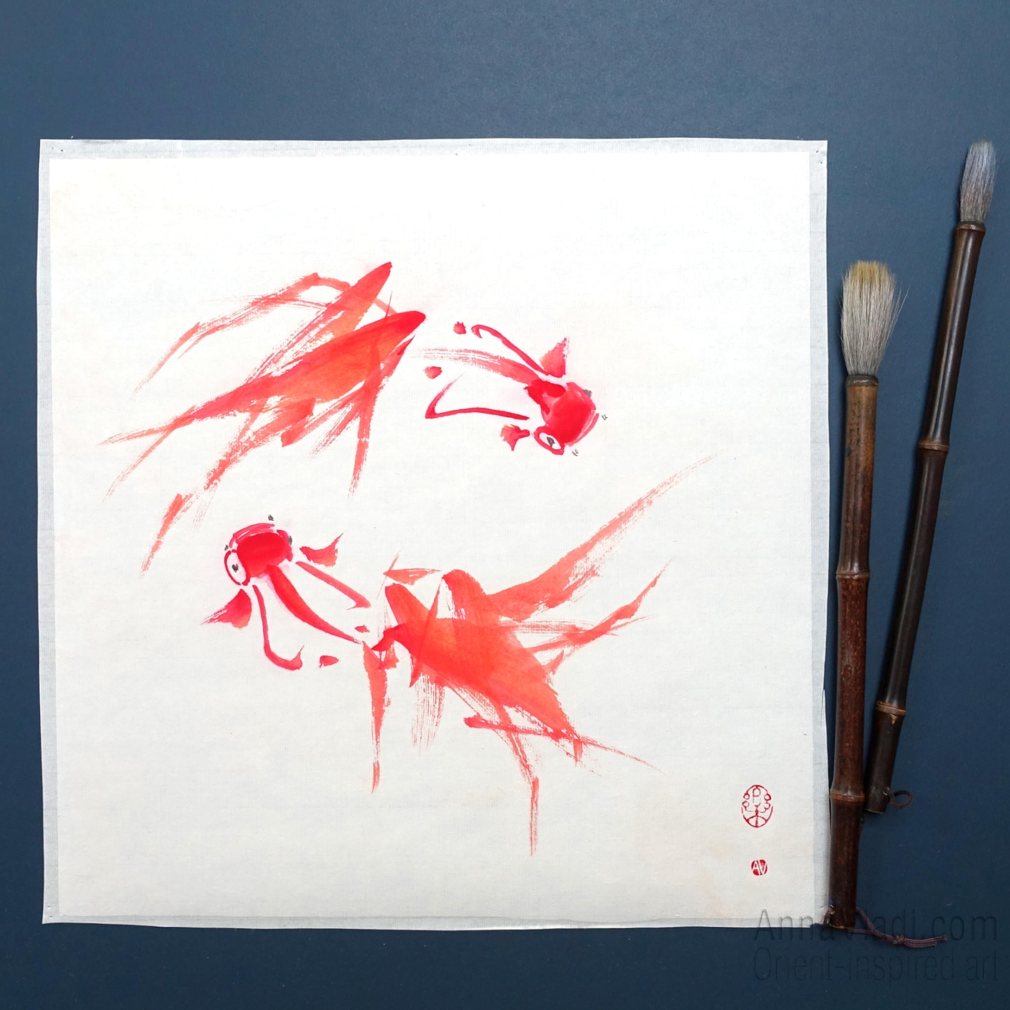 Goldfish Sumi-e Painting – Japanese Zen Art