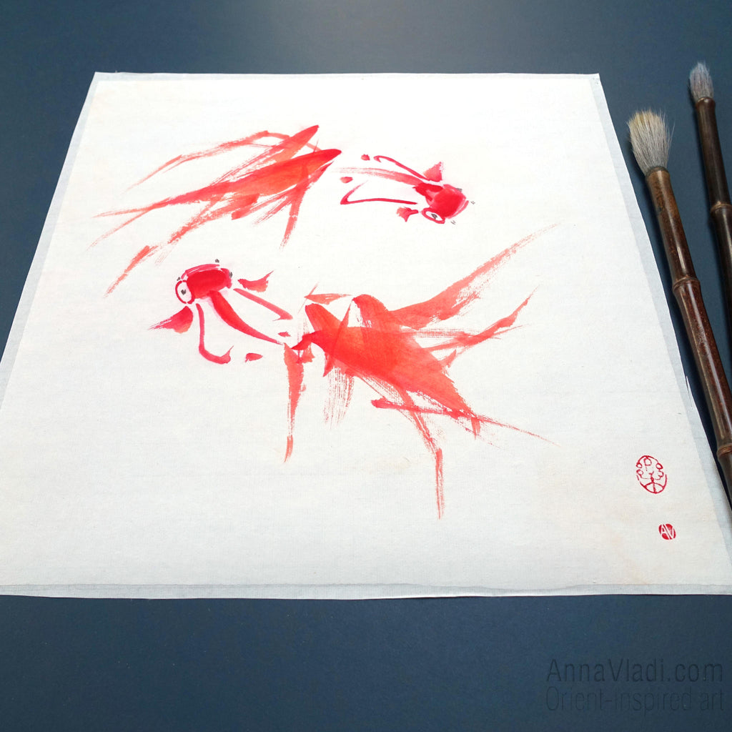 Goldfish Sumi-e Painting – Japanese Zen Art