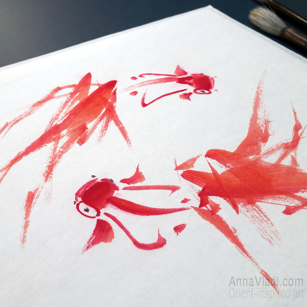 Goldfish Sumi-e Painting – Japanese Zen Art