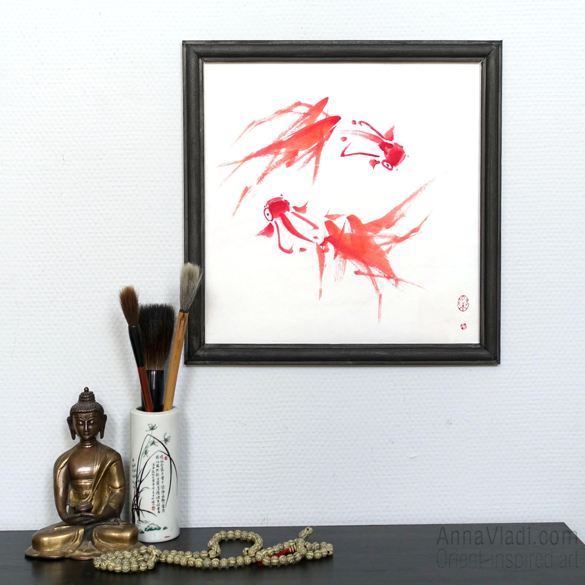 Goldfish Sumi-e Painting – Japanese Zen Art