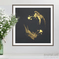 Goldfish in Circle — original painting in golden Japanese ink