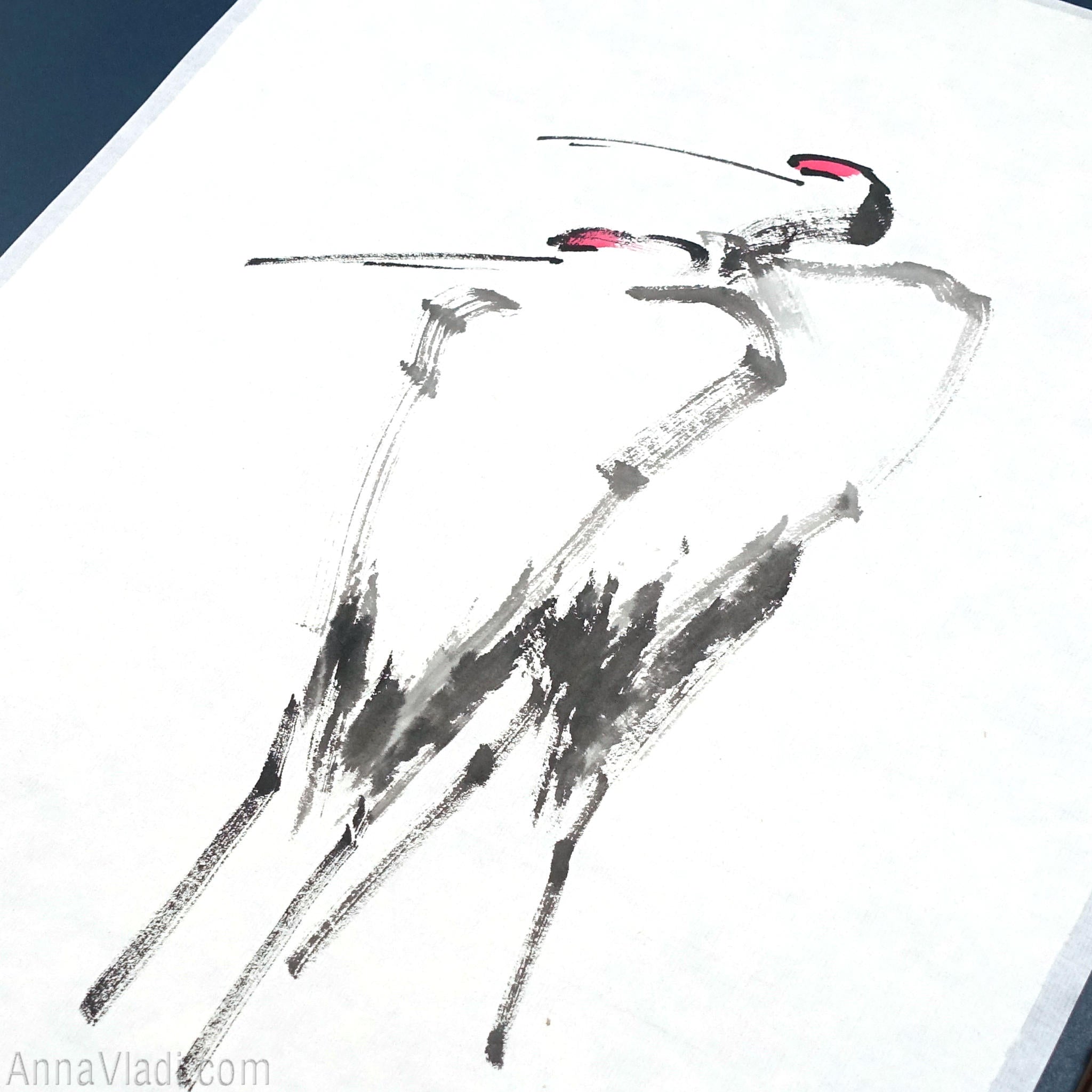 Japanese Crane Couple: Original Minimalist Sumi-e Painting