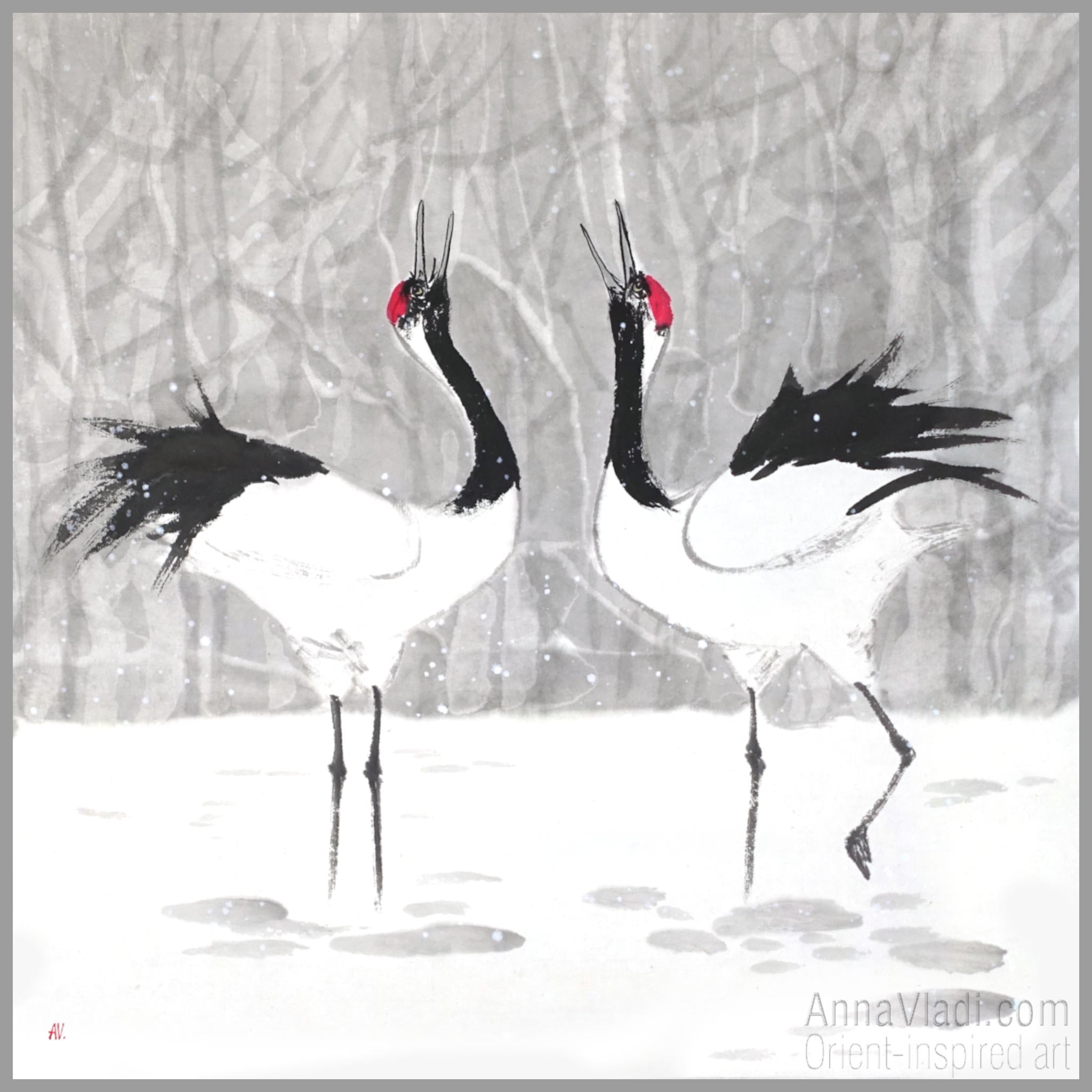 Japanese Crane Painting – Sumi-e Ink Art