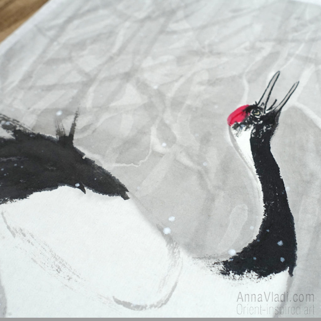Japanese Crane Painting – Sumi-e Ink Art