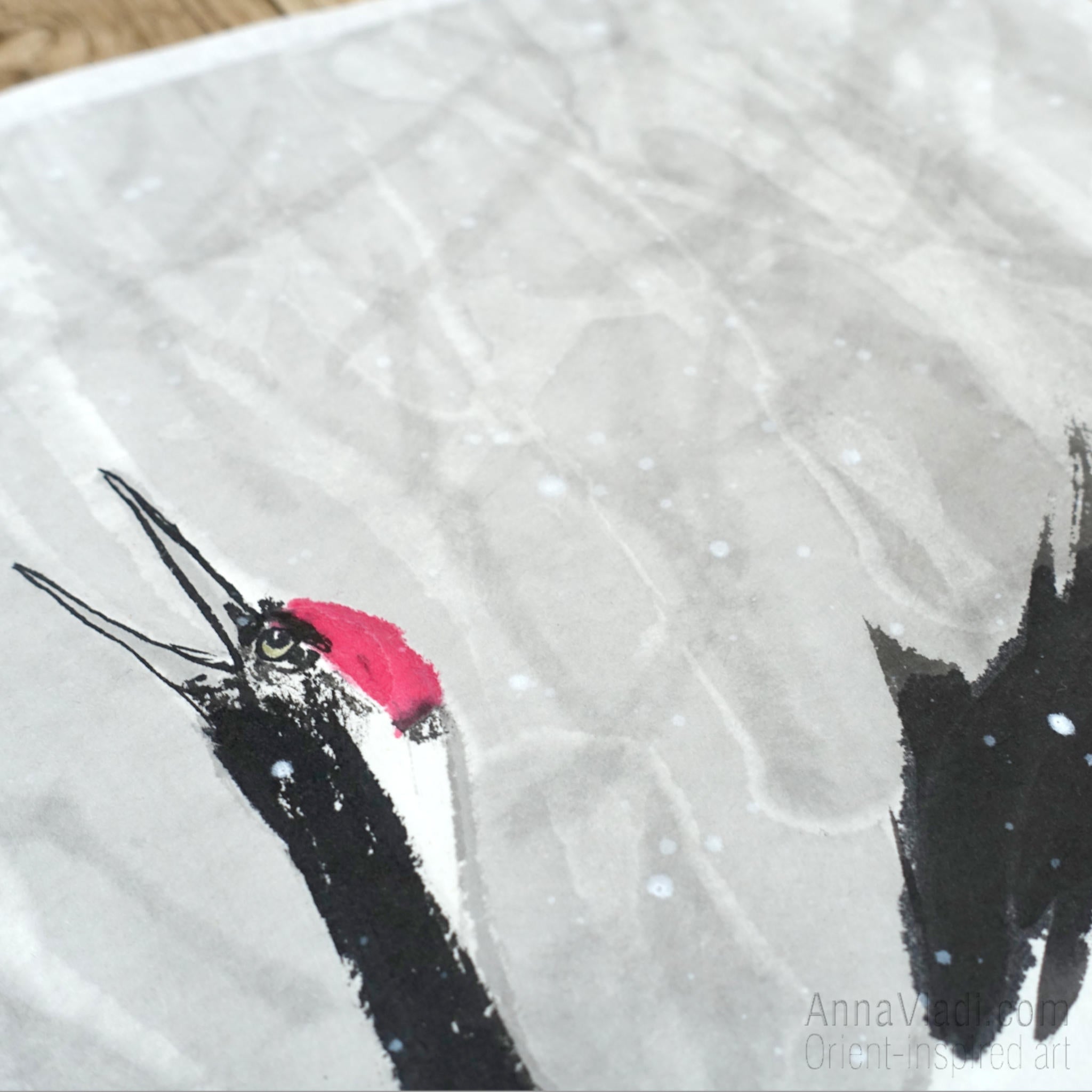 Japanese Crane Painting – Sumi-e Ink Art