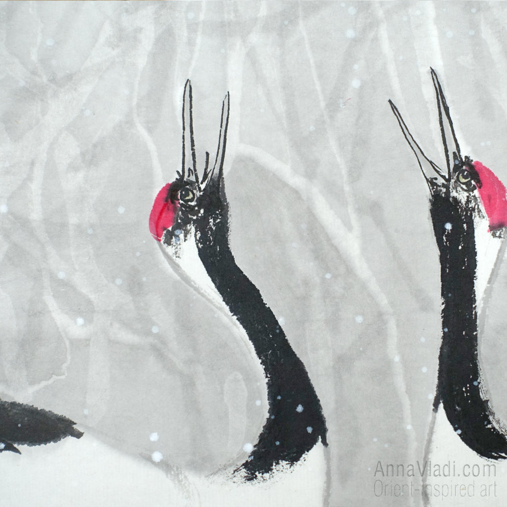 Japanese Crane Painting – Sumi-e Ink Art