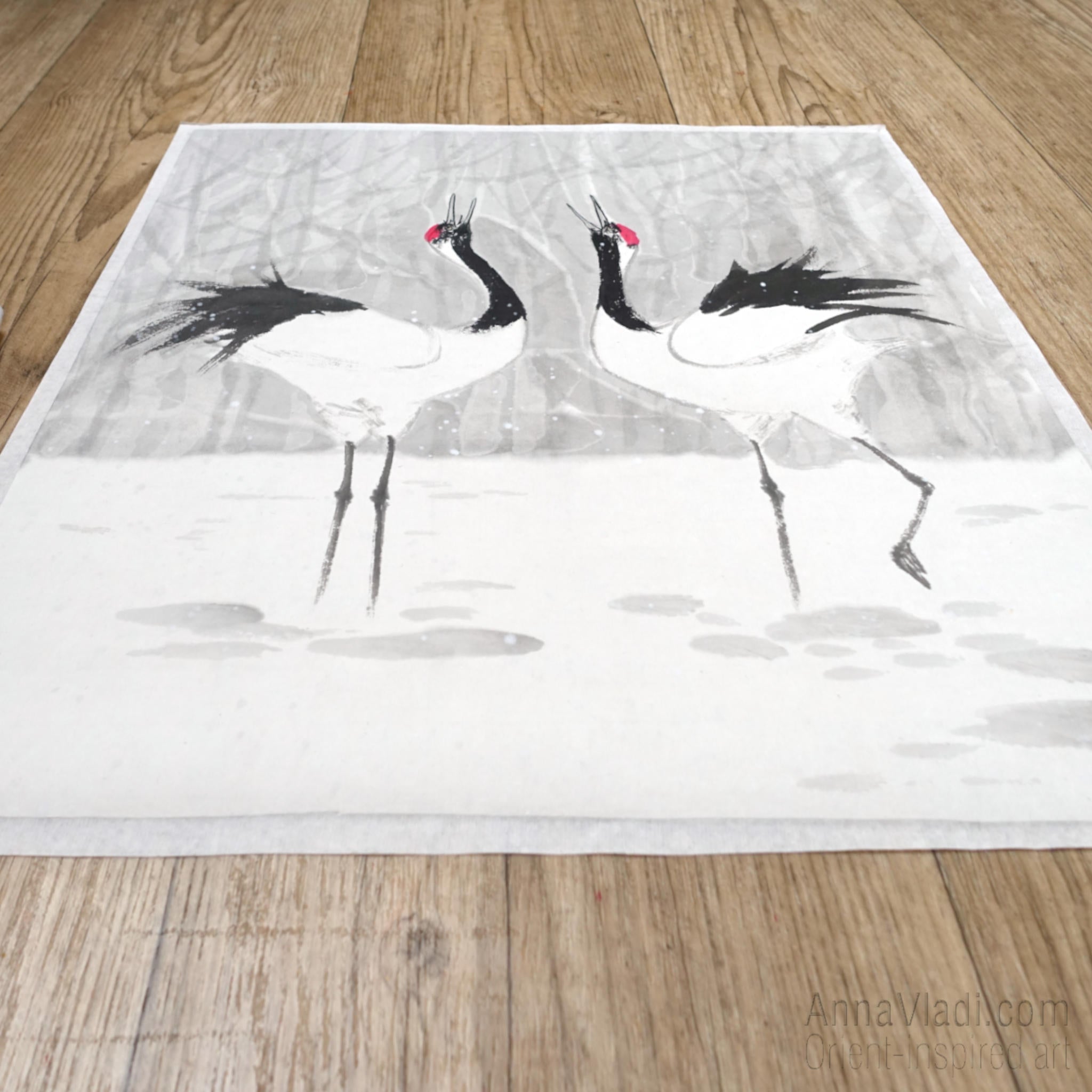 Japanese Crane Painting – Sumi-e Ink Art
