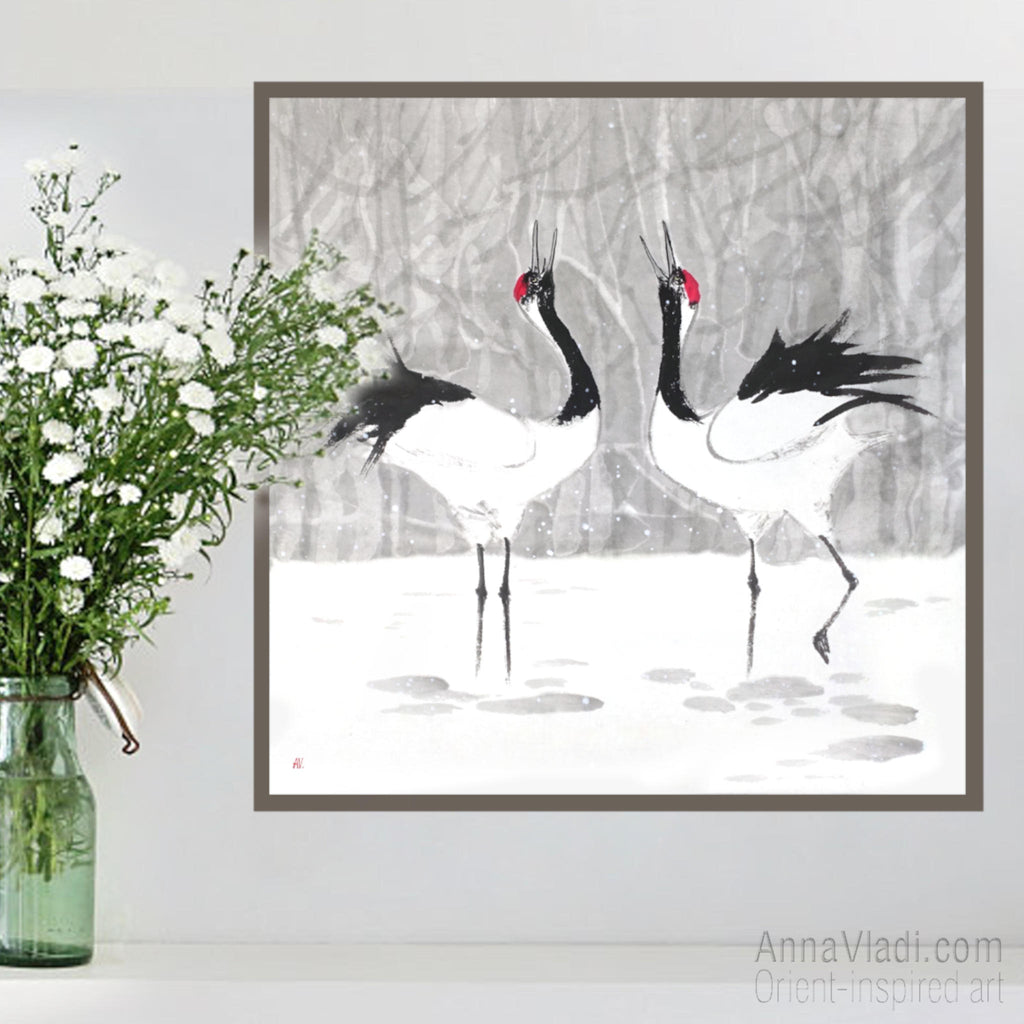 Japanese Crane Painting – Sumi-e Ink Art
