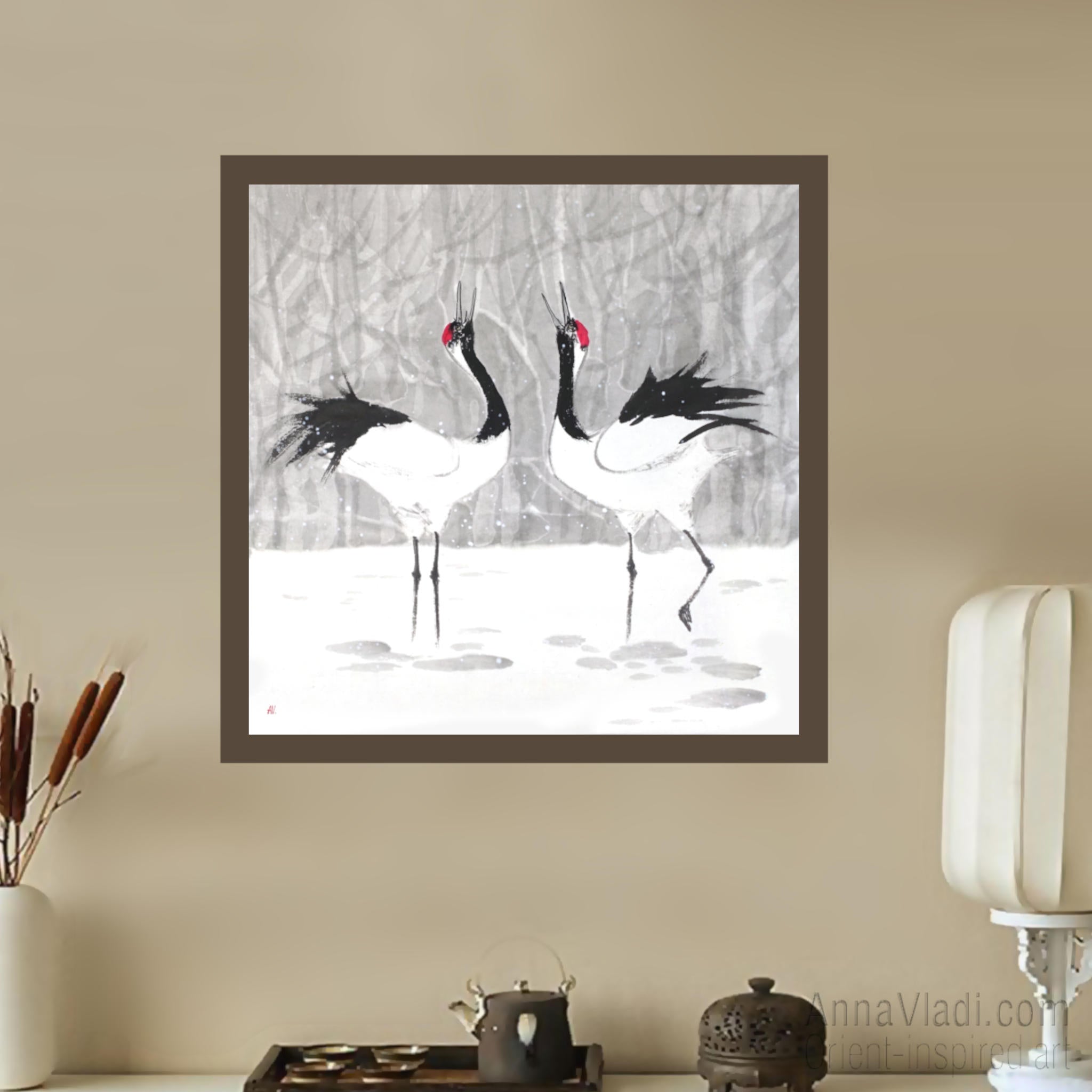 Japanese Crane Painting – Sumi-e Ink Art
