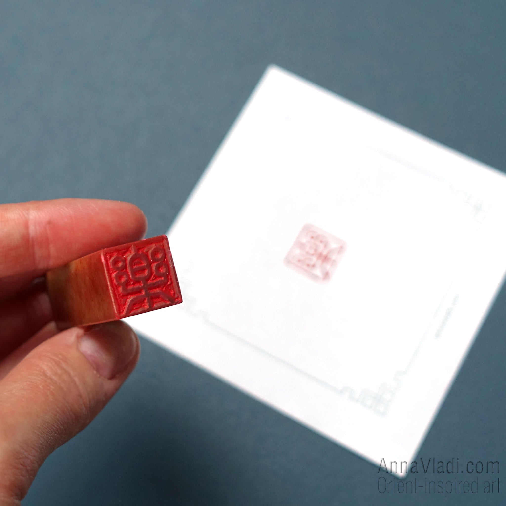 Joy — hand carved Oriental red stone seal, chop stamp, known in Japan as Inkan or Hanko, artistic stamp for paintings and calligraphy