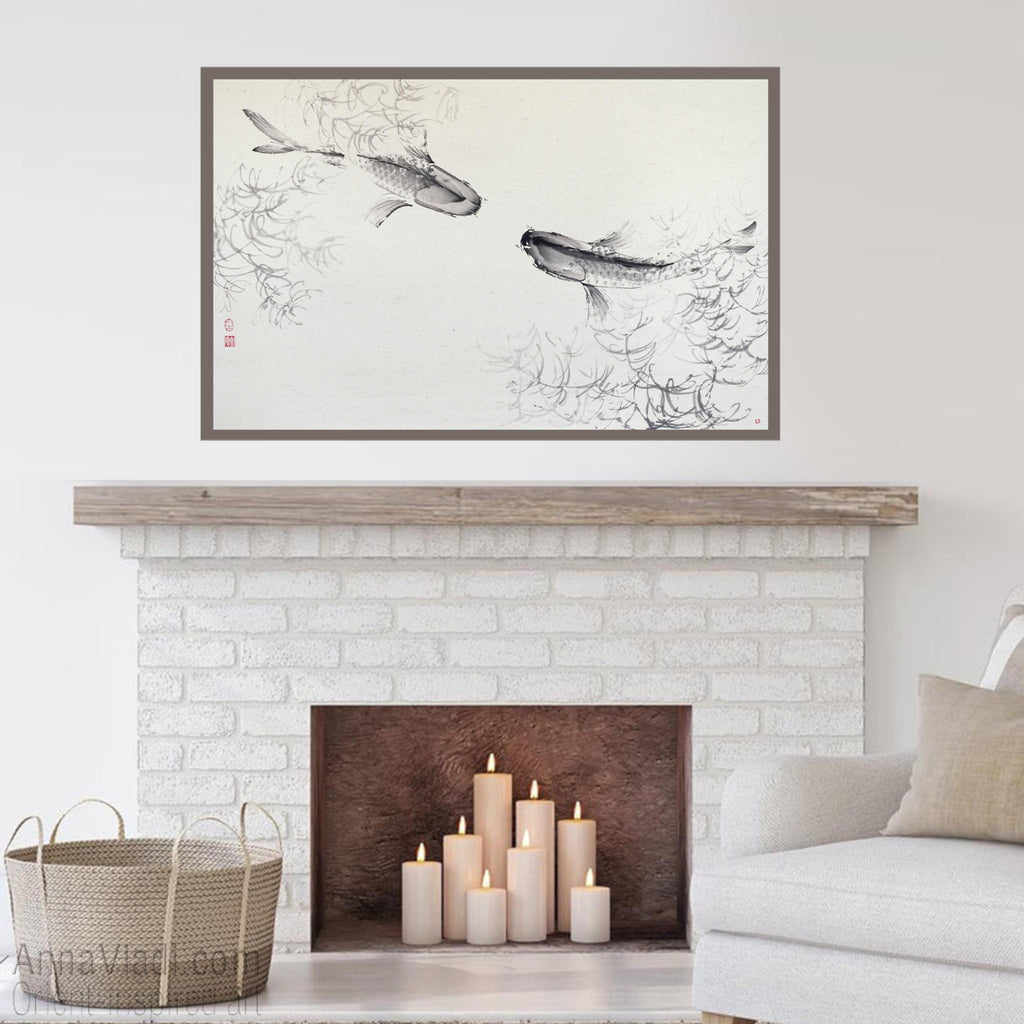 Koi Fish Sumi-e Painting – Original Japanese Ink Art