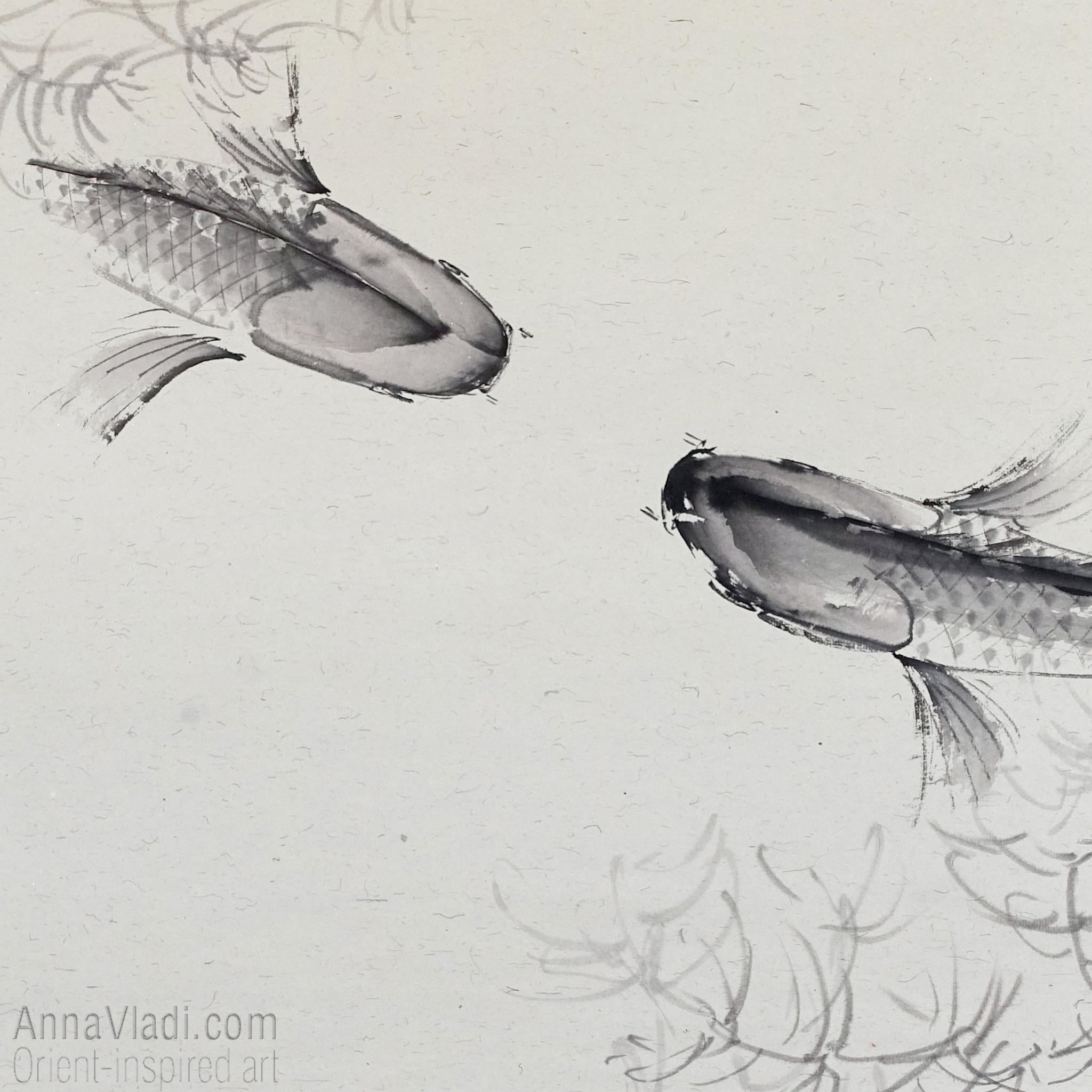 Koi Fish Sumi-e Painting – Original Japanese Ink Art