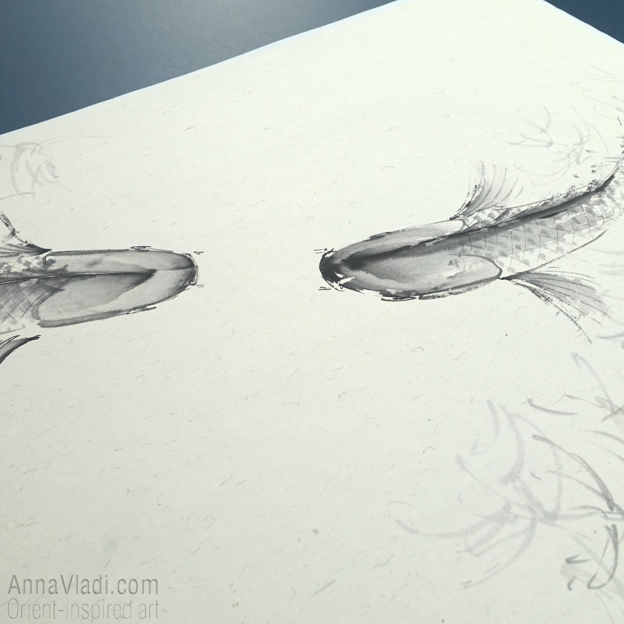 Koi Fish Sumi-e Painting – Original Japanese Ink Art