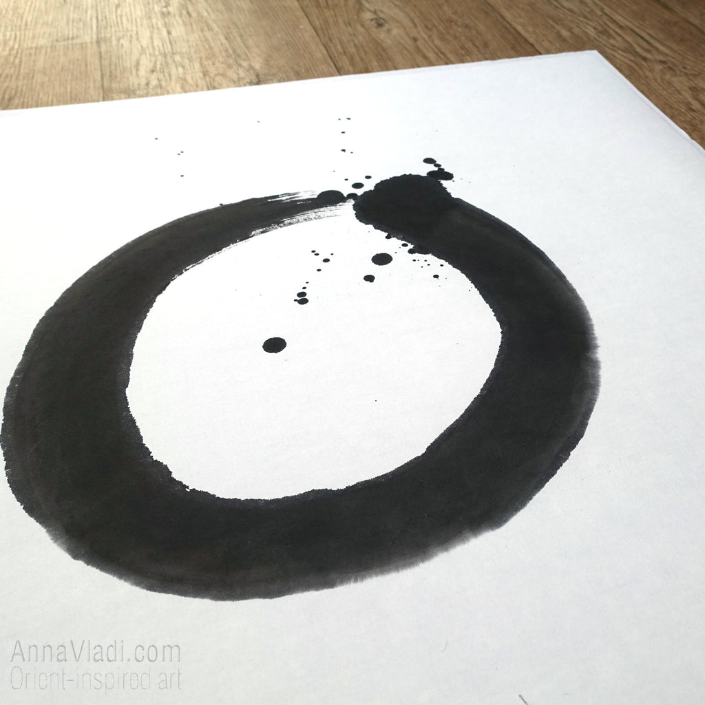 Enso Zen Circle and Two Koi Sumi-e Painting