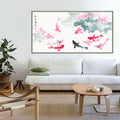Koi Fish Sumi-e Painting: Feng Shui Lotus Flower Oriental Art