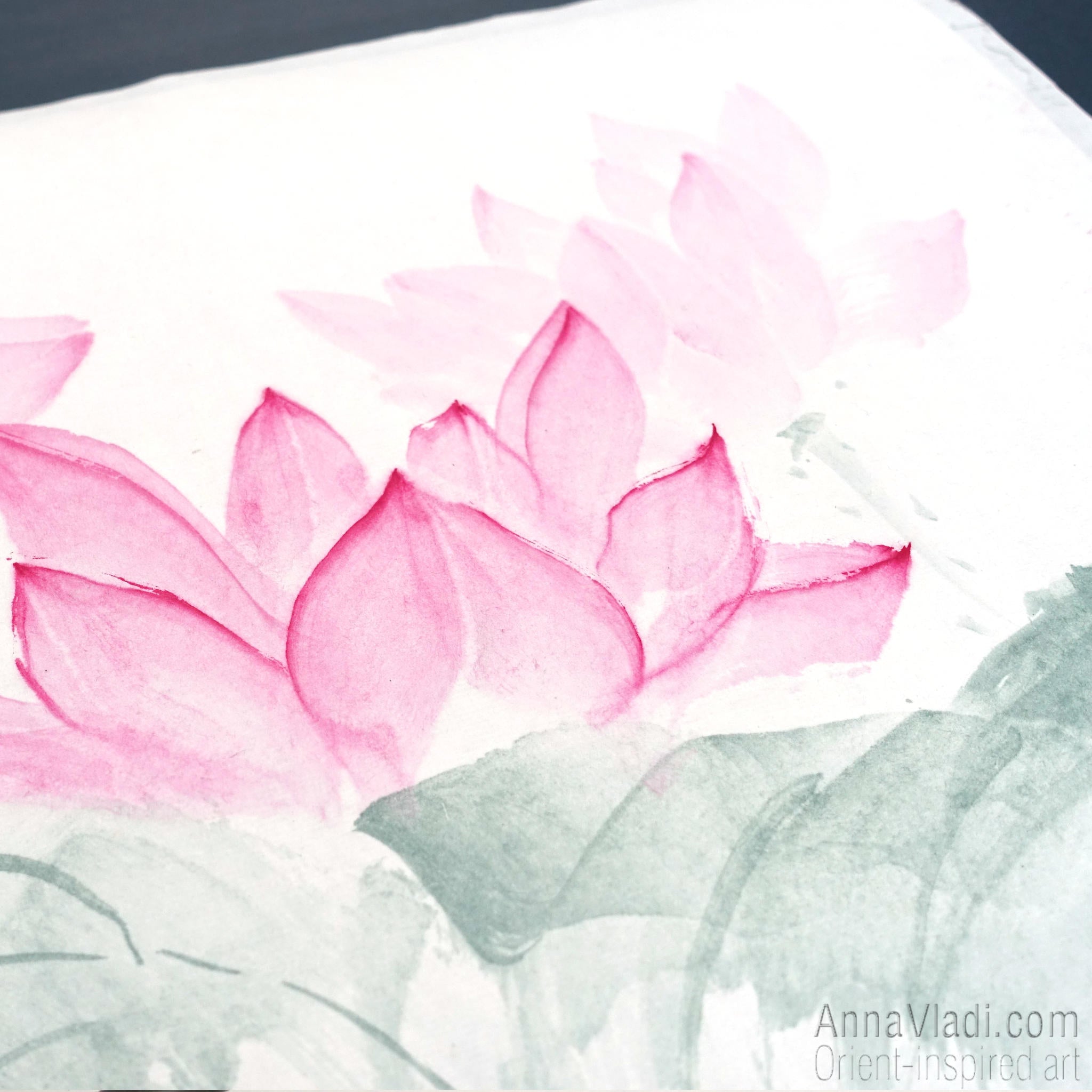 Koi Fish Sumi-e Painting: Feng Shui Lotus Flower Oriental Art