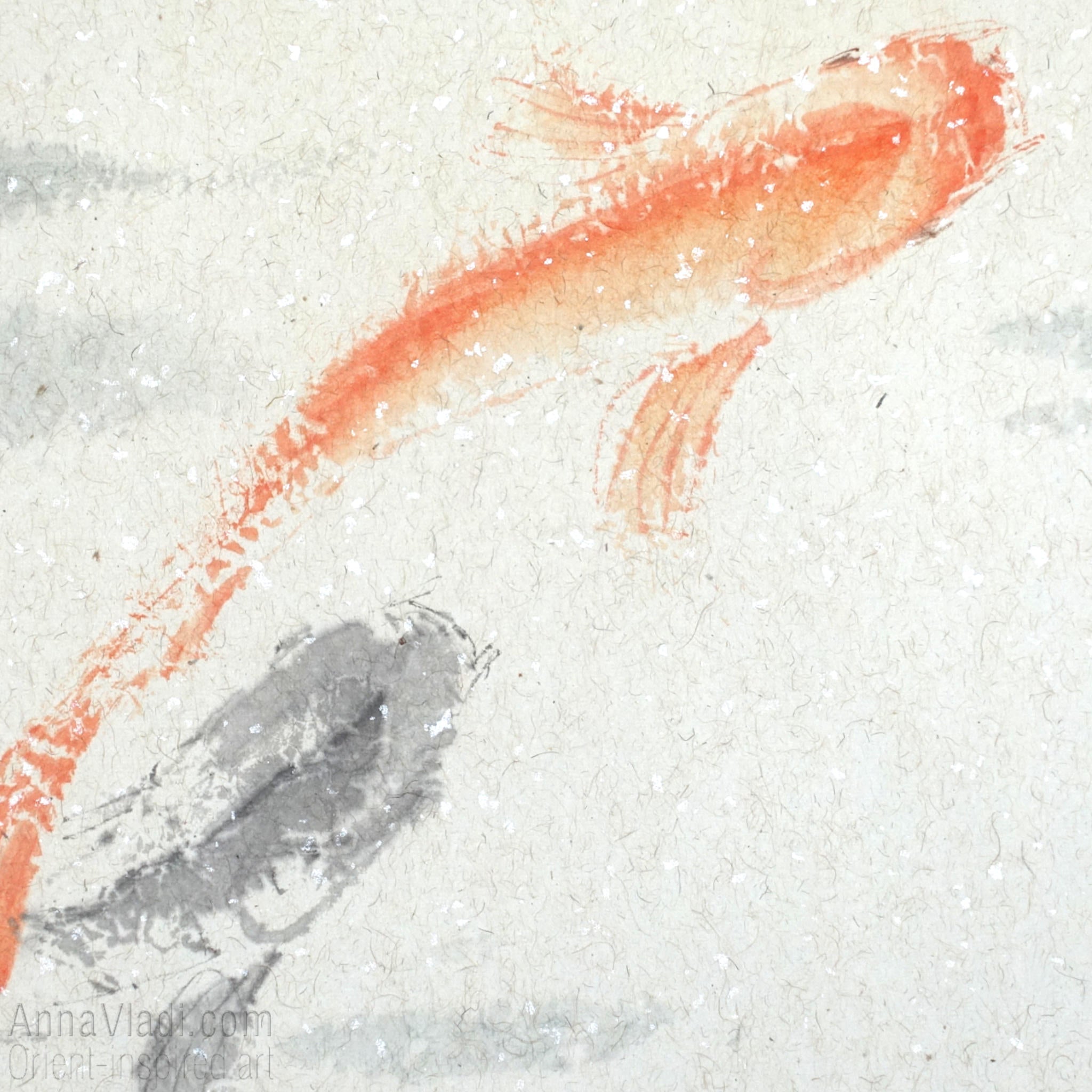 9 Koi — original Feng Shui painting of nine koi in a pond, Oriental sumi-e art, Japanese wall decor, large wall art