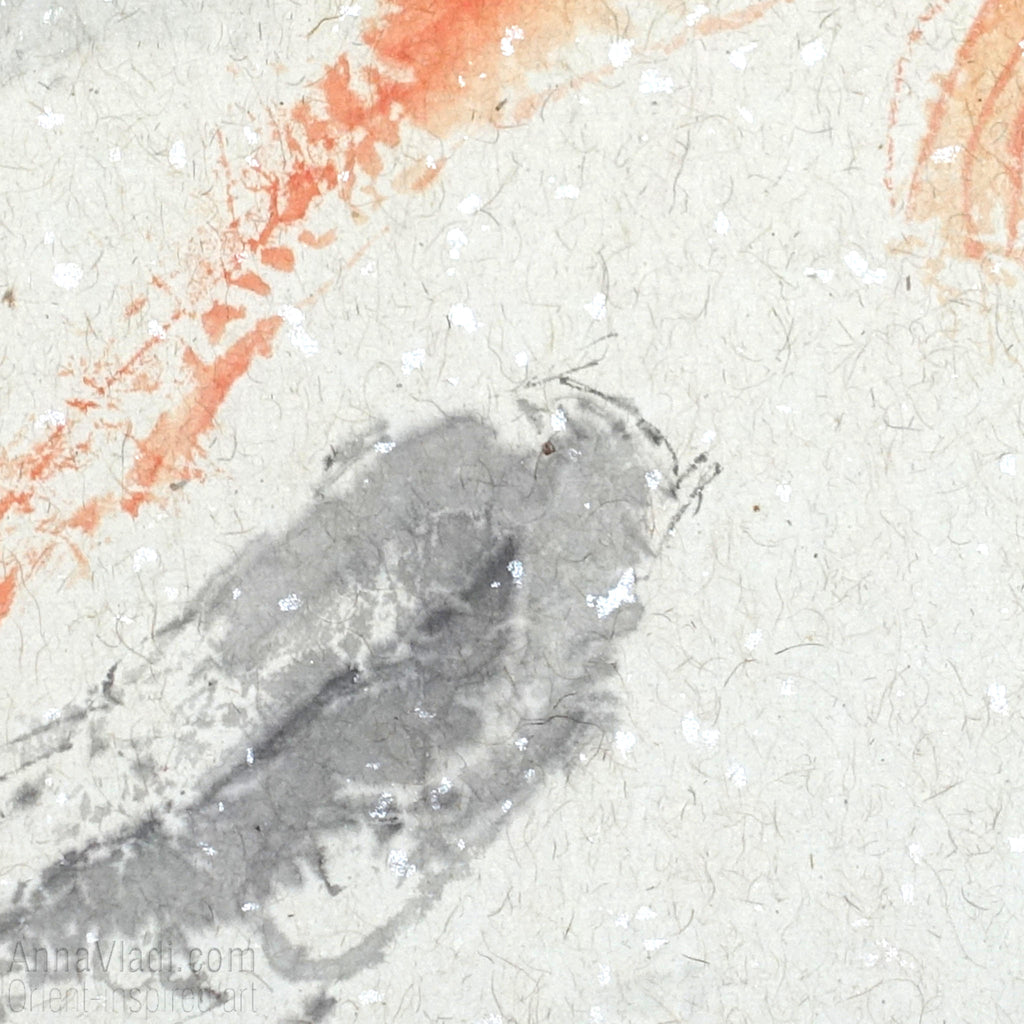 9 Koi — original Feng Shui painting of nine koi in a pond, Oriental sumi-e art, Japanese wall decor, large wall art