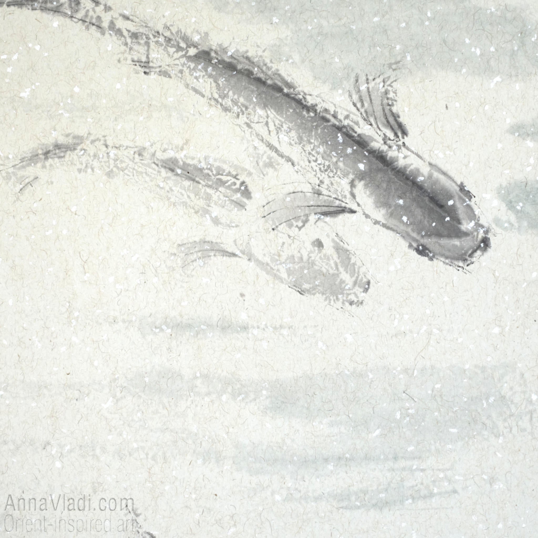 9 Koi — original Feng Shui painting of nine koi in a pond, Oriental sumi-e art, Japanese wall decor, large wall art