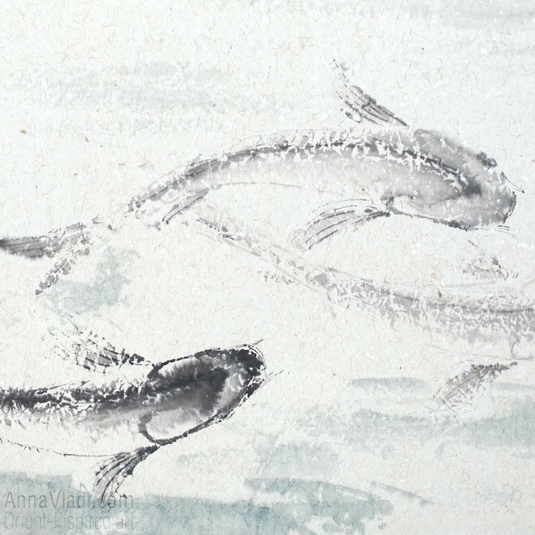 9 Koi — original Feng Shui painting of nine koi in a pond, Oriental sumi-e art, Japanese wall decor, large wall art
