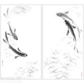 Koi Fish Sumi-e Painting Set: Original Ink Art, Feng Shui Wall Decor