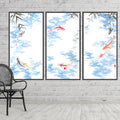 Koi Fish Set of 3 Original Paintings: Sumi-e Ink Art, Feng Shui Zen Decor