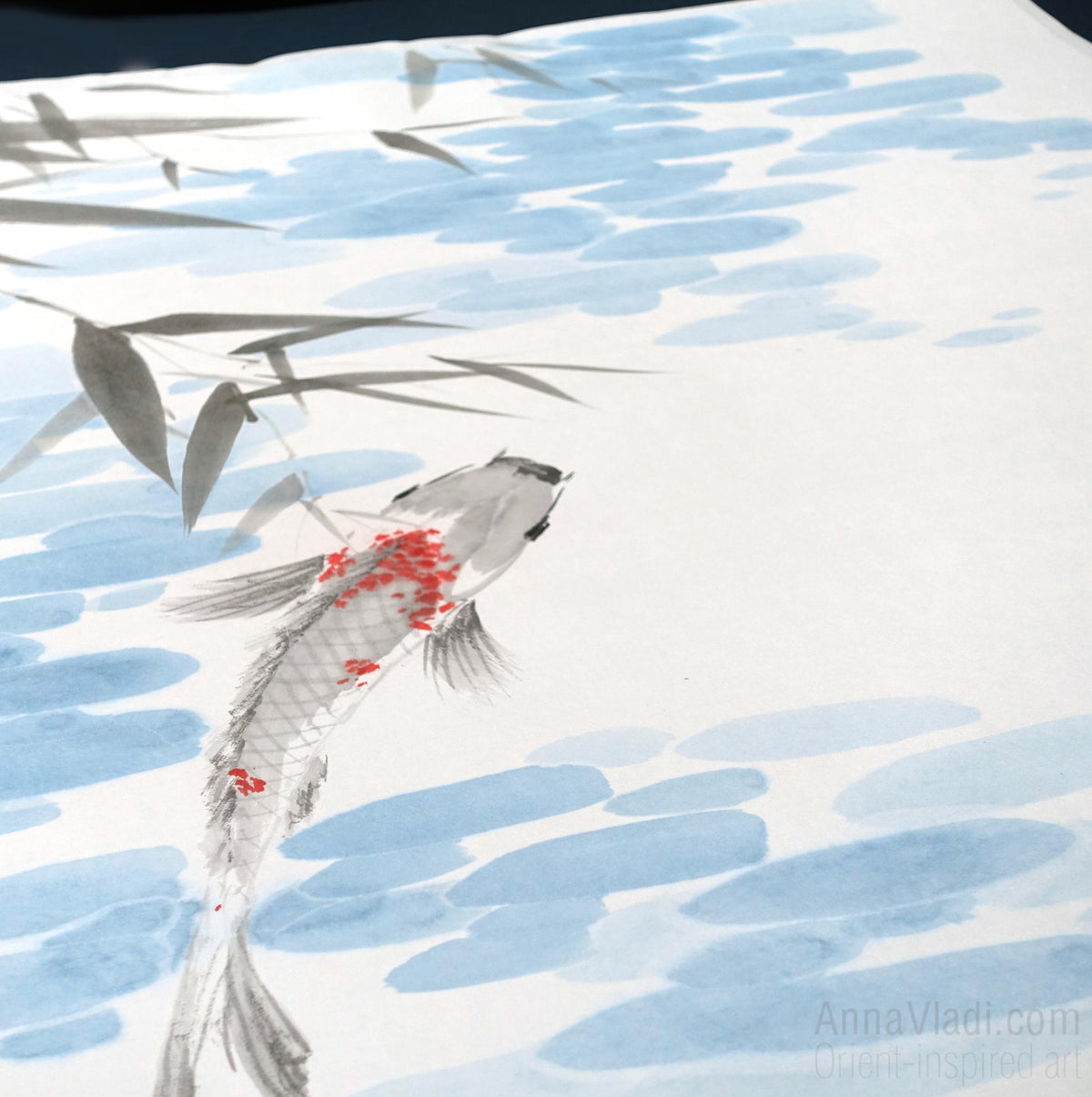 Koi Fish Set of 3 Original Paintings: Sumi-e Ink Art, Feng Shui Zen Decor