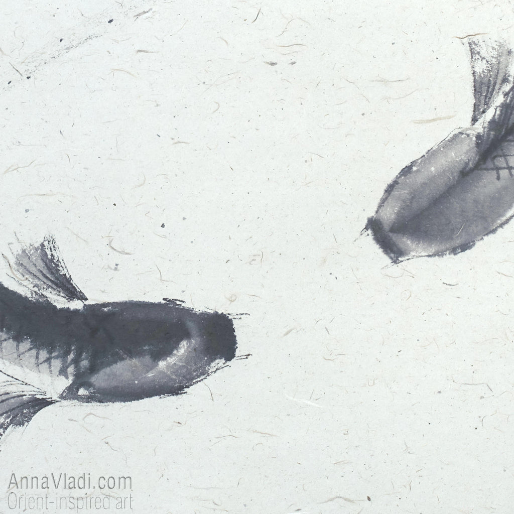 Koi Fish Sumi-e Painting "Harmony of Two Hearts"
