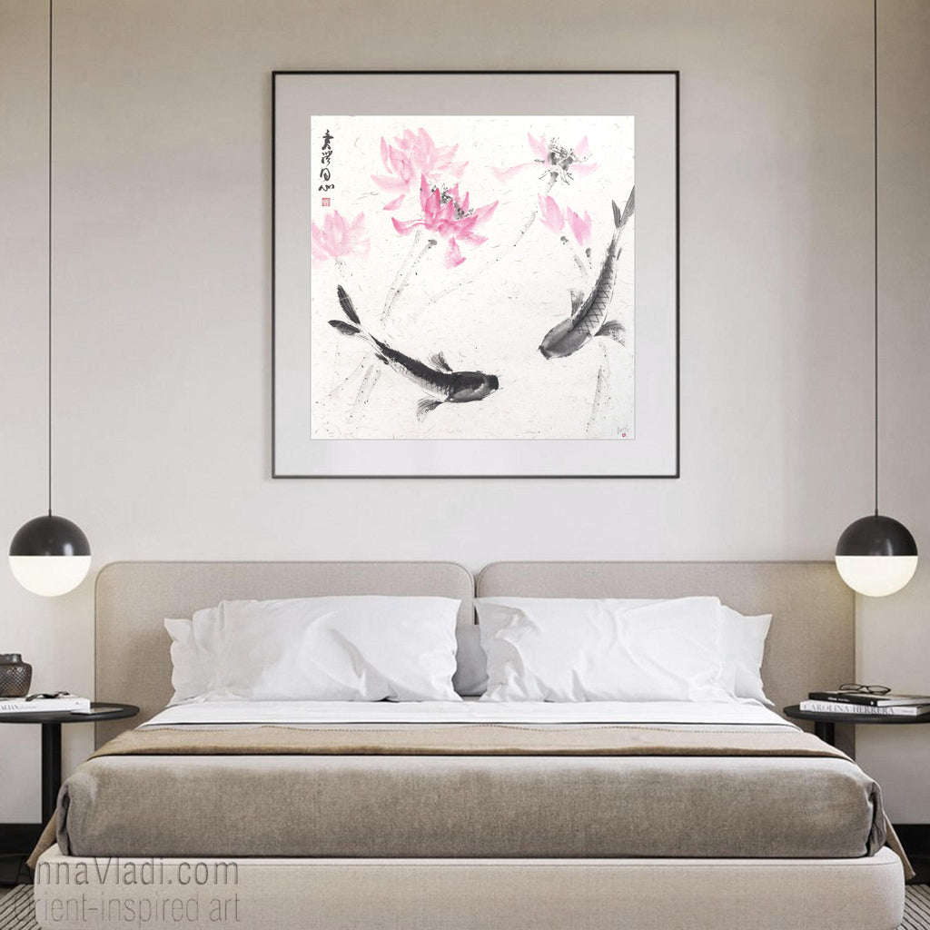 Koi Fish Sumi-e Painting "Harmony of Two Hearts"