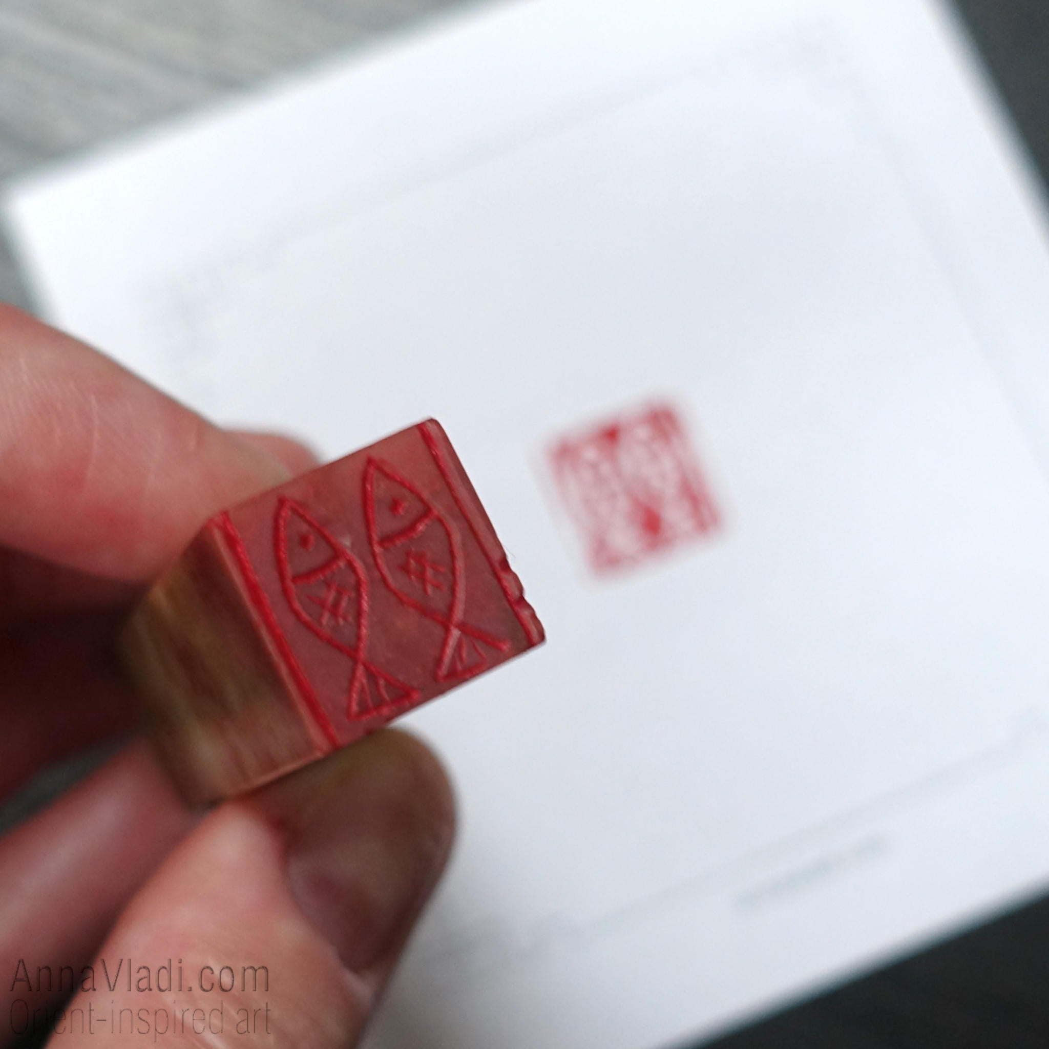 Hand Carved "Koi" Stone Seal, Oriental Chop Stamp