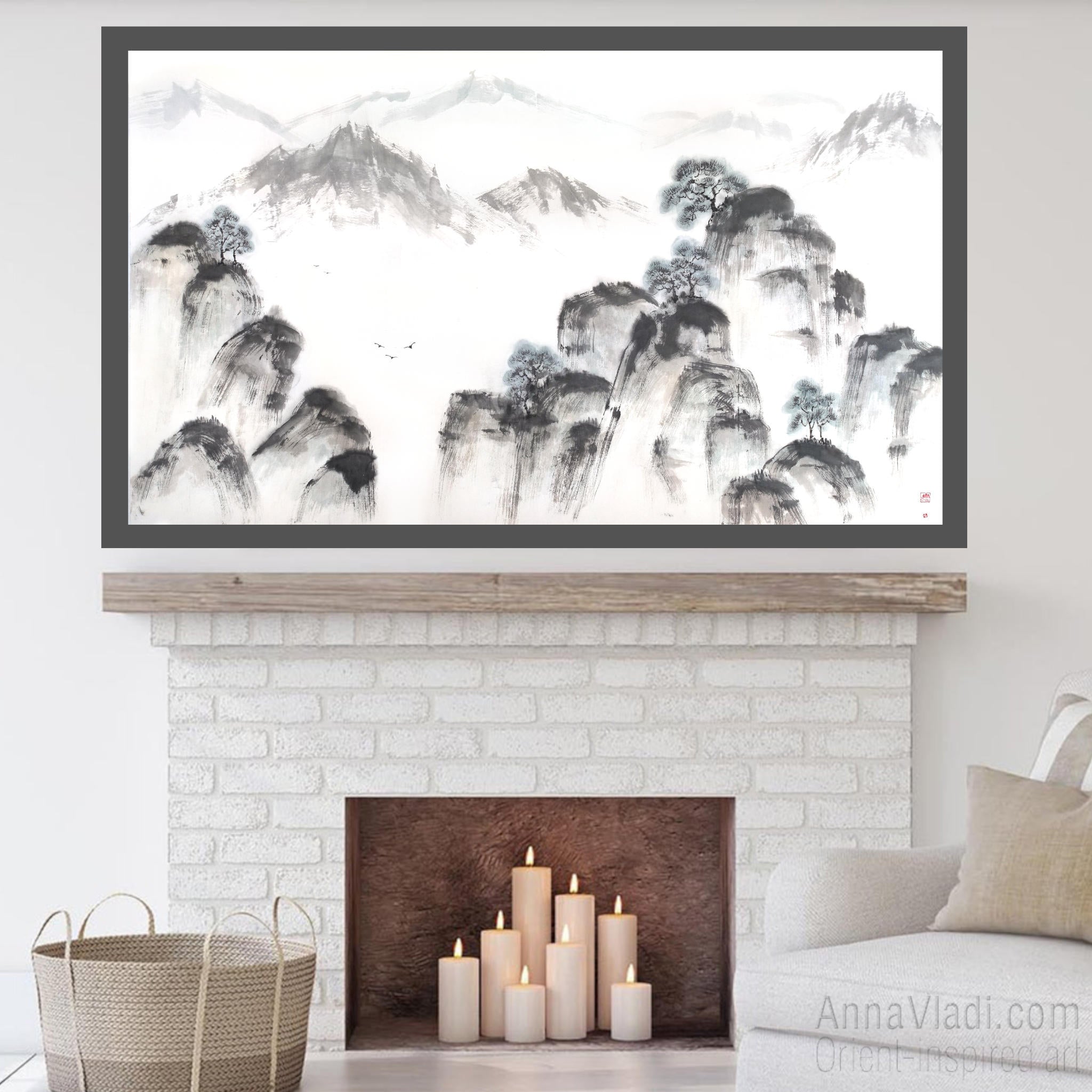 Sumi-e Mountain Landscape Painting: Japanese Zen Art