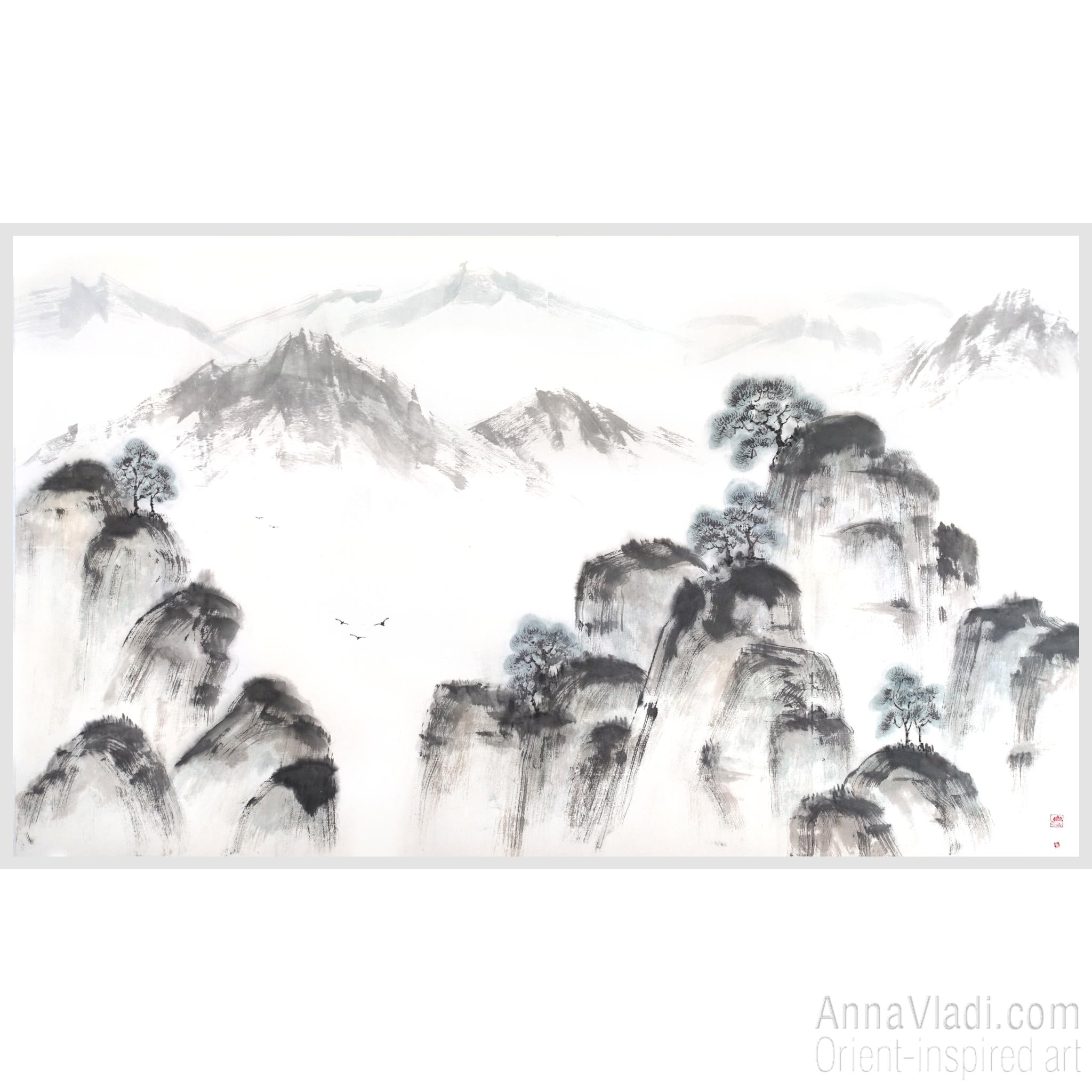 Sumi-e Mountain Landscape Painting: Japanese Zen Art