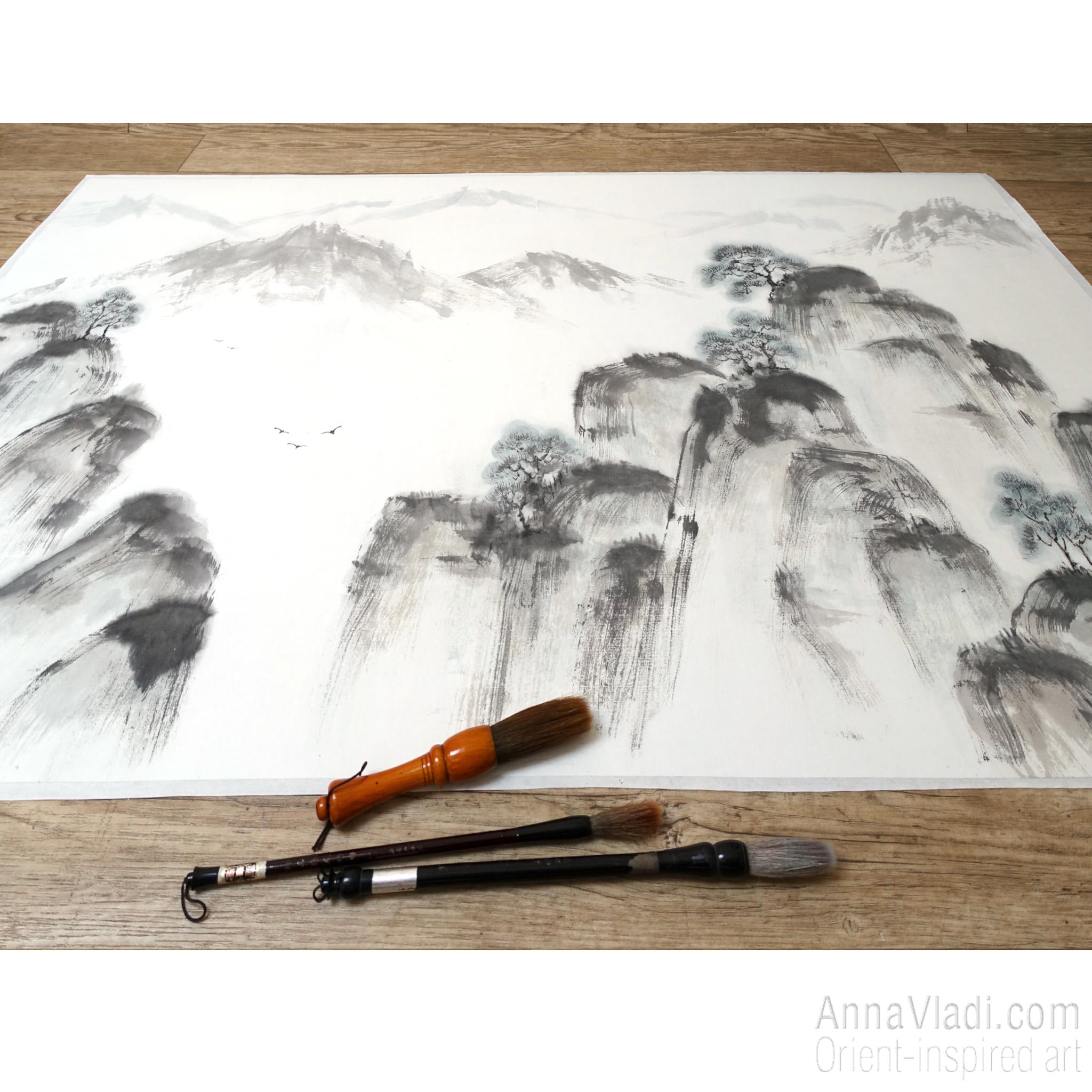 Sumi-e Mountain Landscape Painting: Japanese Zen Art