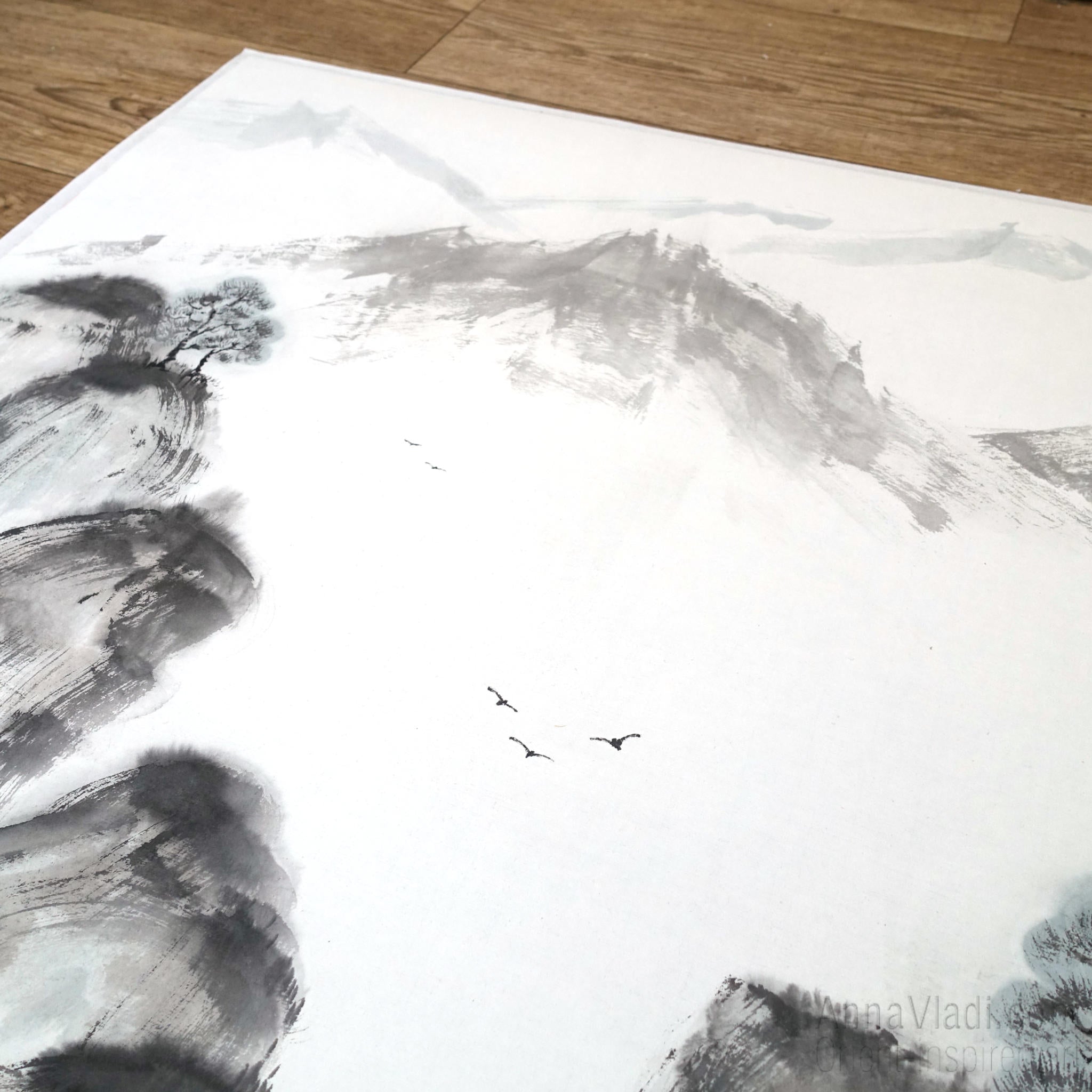 Sumi-e Mountain Landscape Painting: Japanese Zen Art